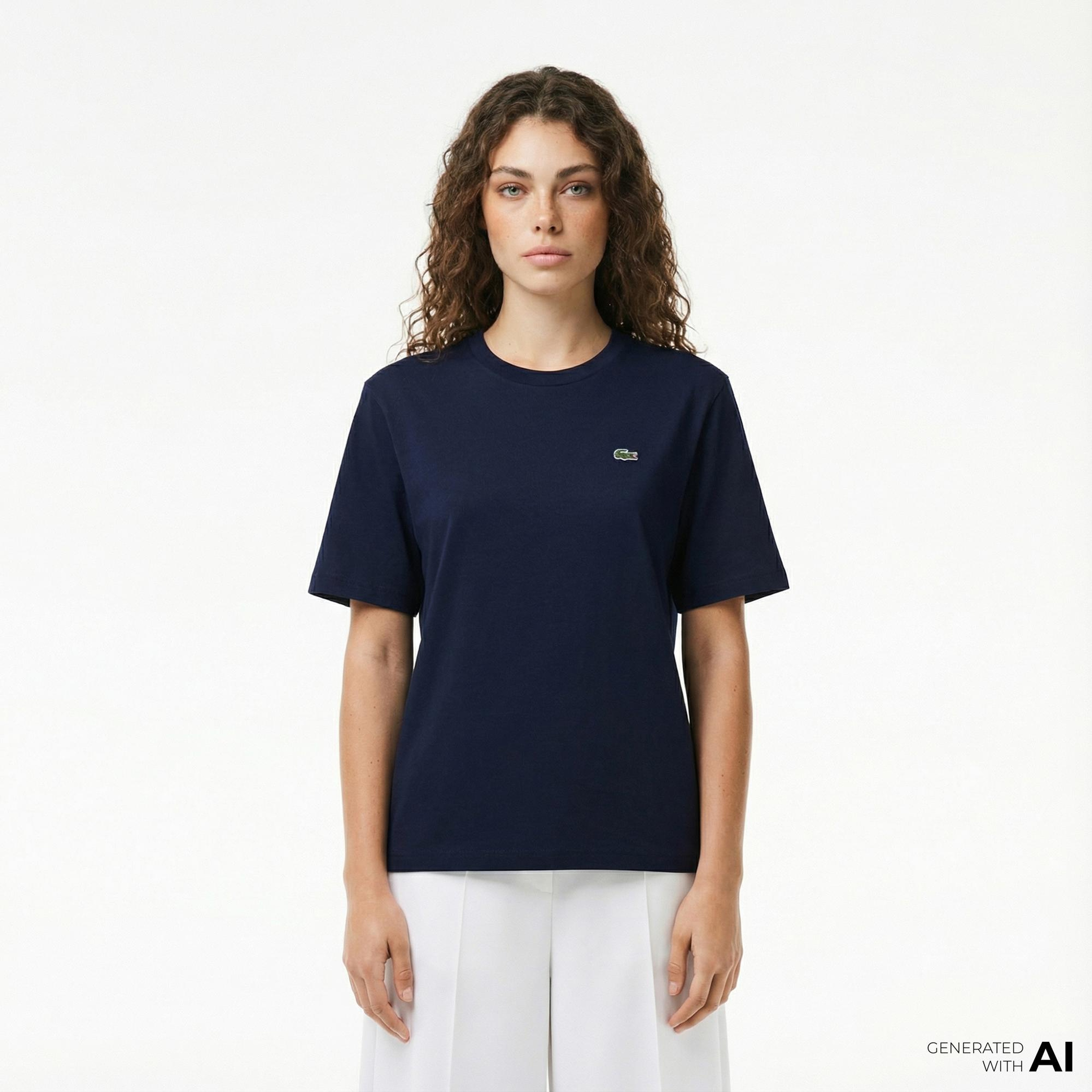 Lacoste Kadın Relaxed Fit Bisiklet Yaka Lacivert T-Shirt