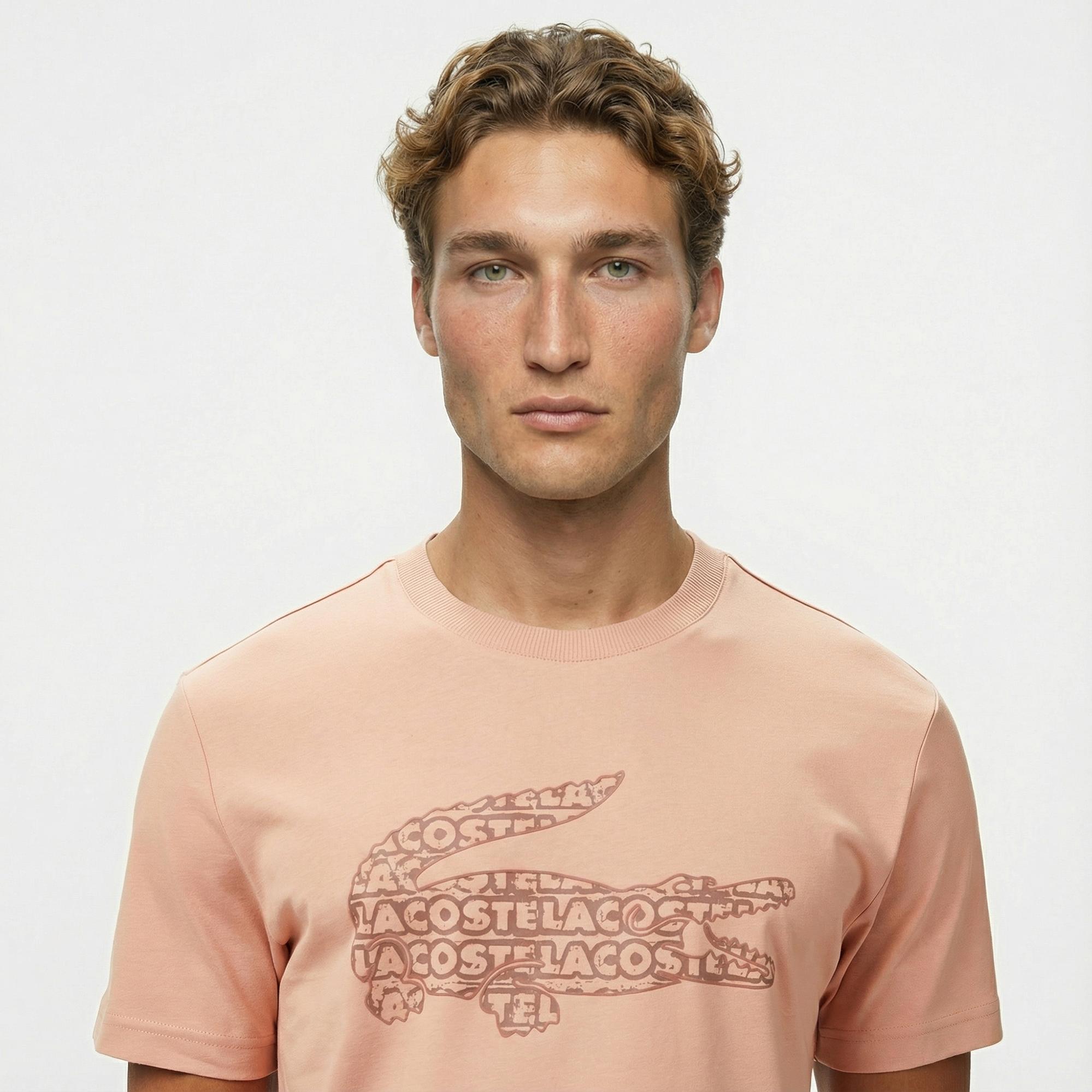 Lacoste Erkek Regular Fit Bisiklet Yaka Baskılı Açık Kahverengi T-Shirt