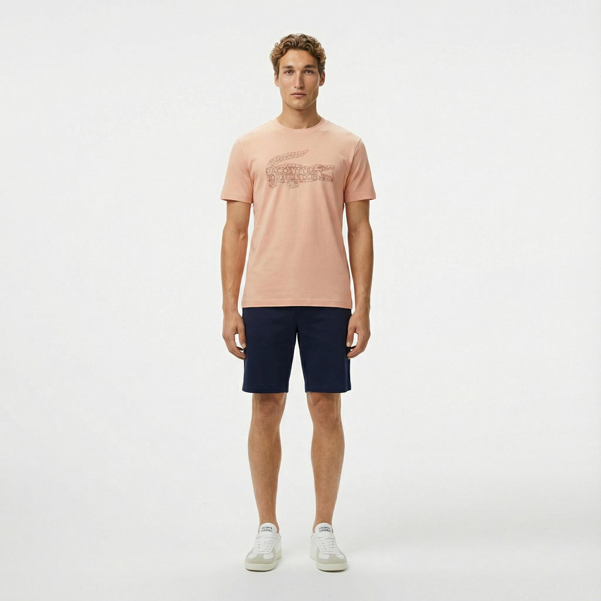Lacoste Erkek Regular Fit Bisiklet Yaka Baskılı Açık Kahverengi T-Shirt