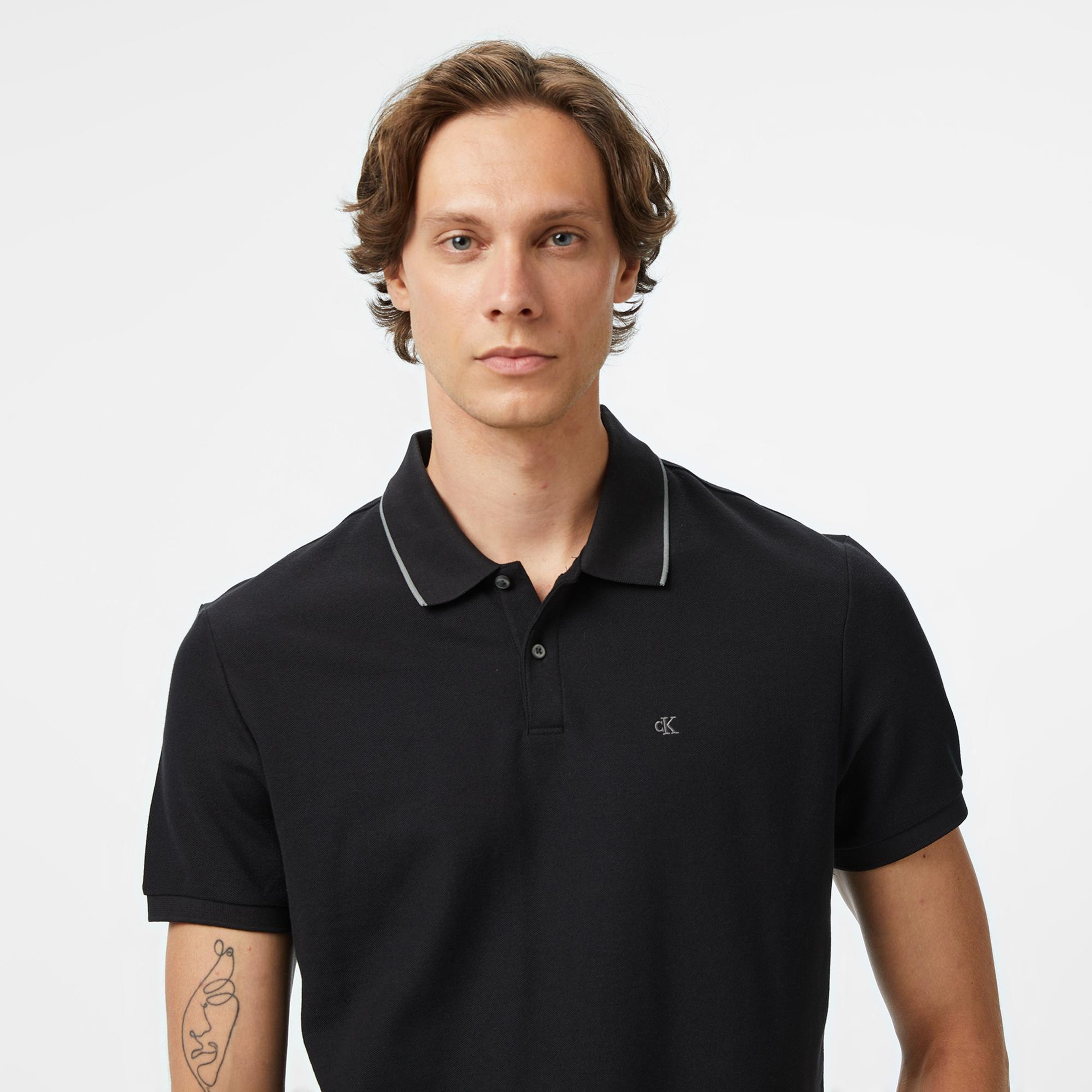 Calvin Klein Refined Pique Tipped Classic Erkek Siyah Polo