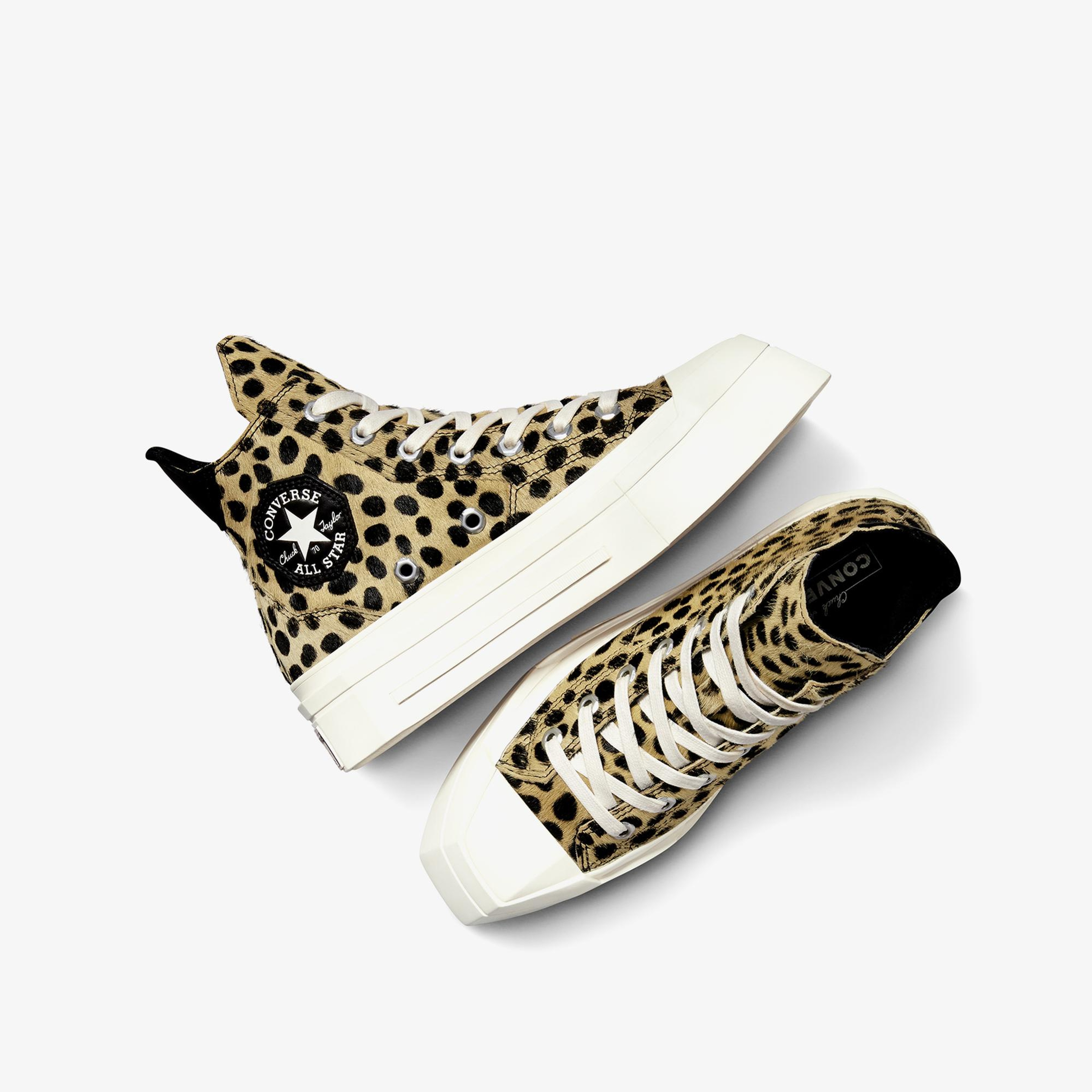 Converse Chuck 70 Leopard Print De Luxe Squared Unisex Bej Platform Sneaker