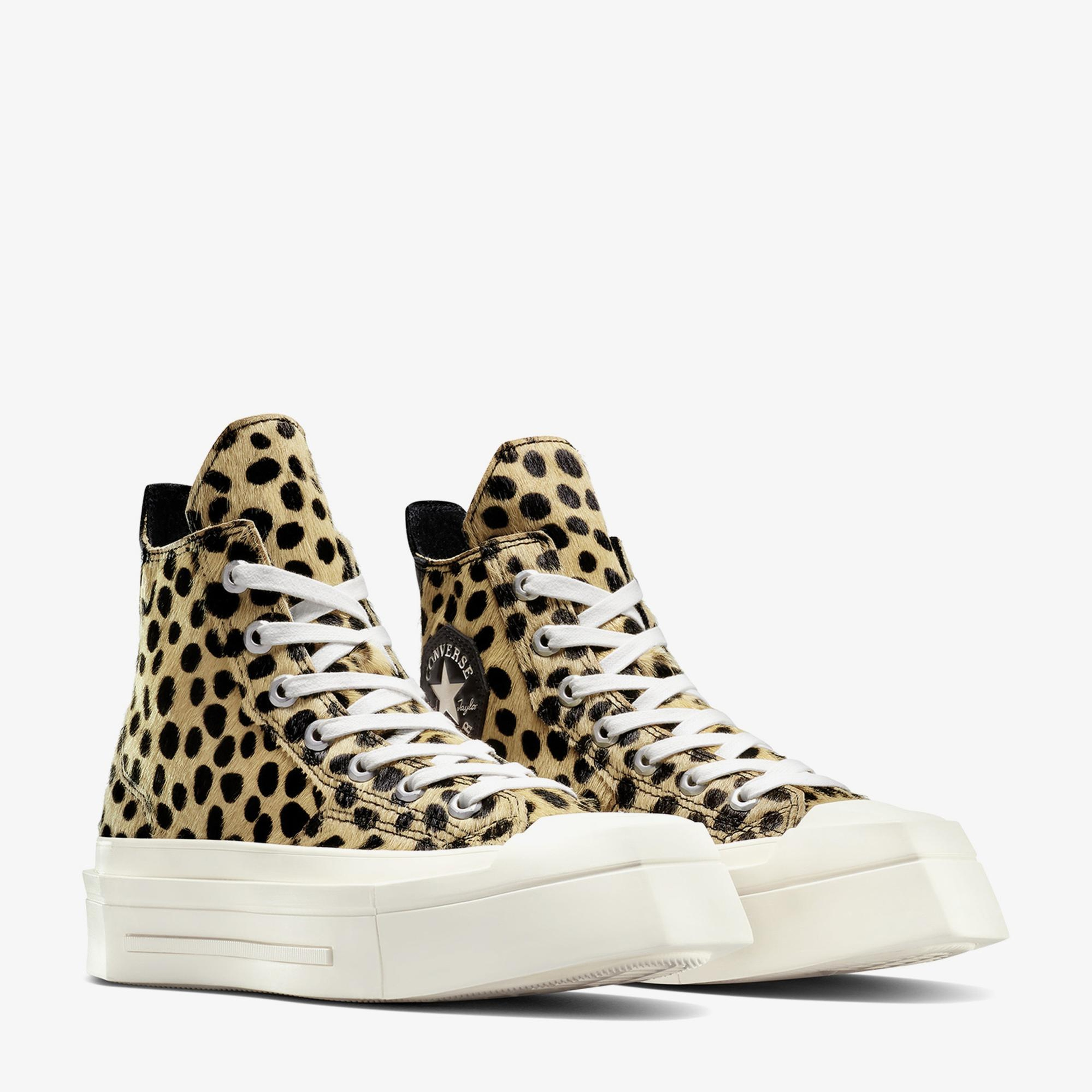Converse Chuck 70 Leopard Print De Luxe Squared Unisex Bej Platform Sneaker