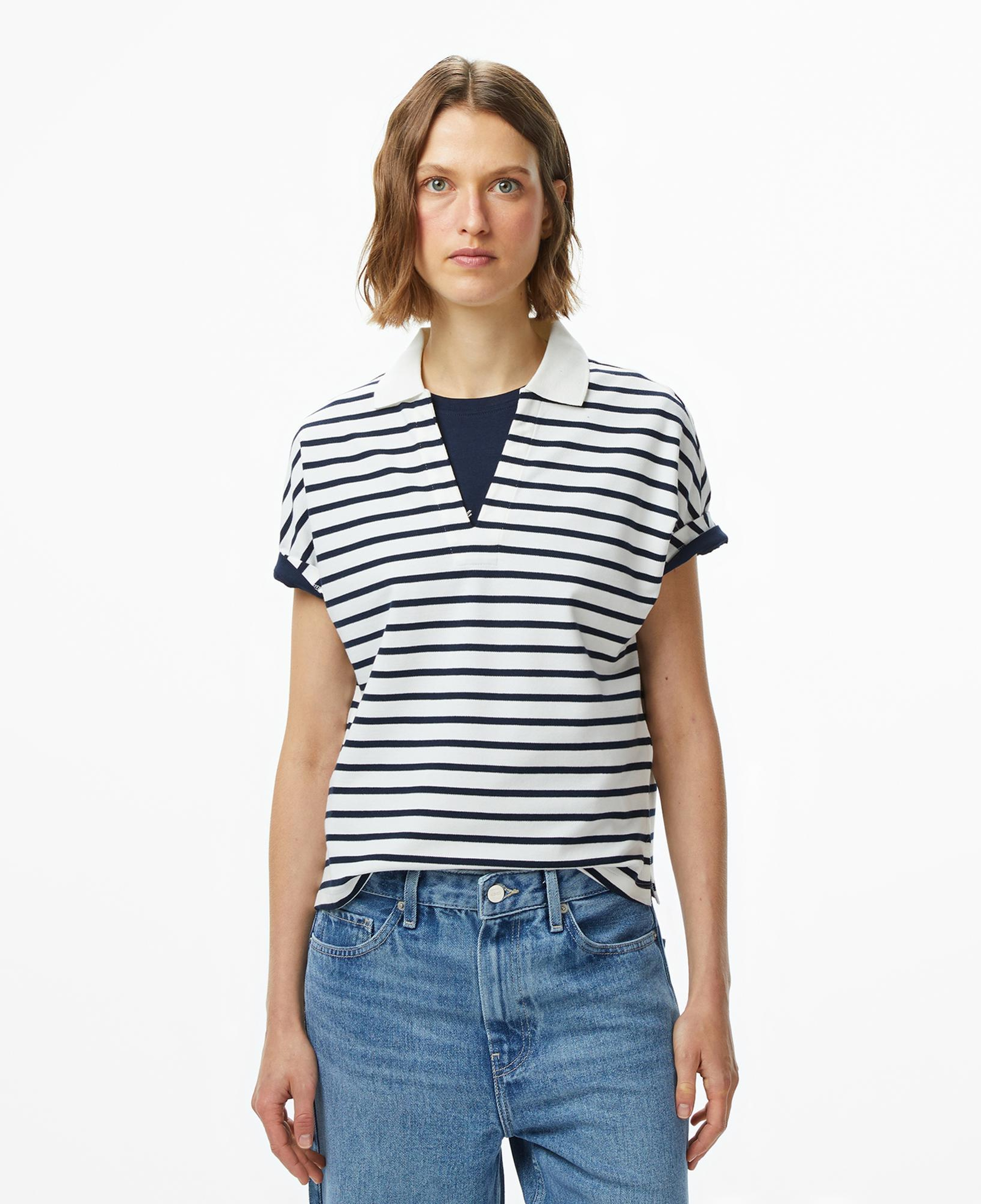 Tommy Hilfiger Lyocell Tipping Open Kadın Beyaz Polo Yaka T-Shirt