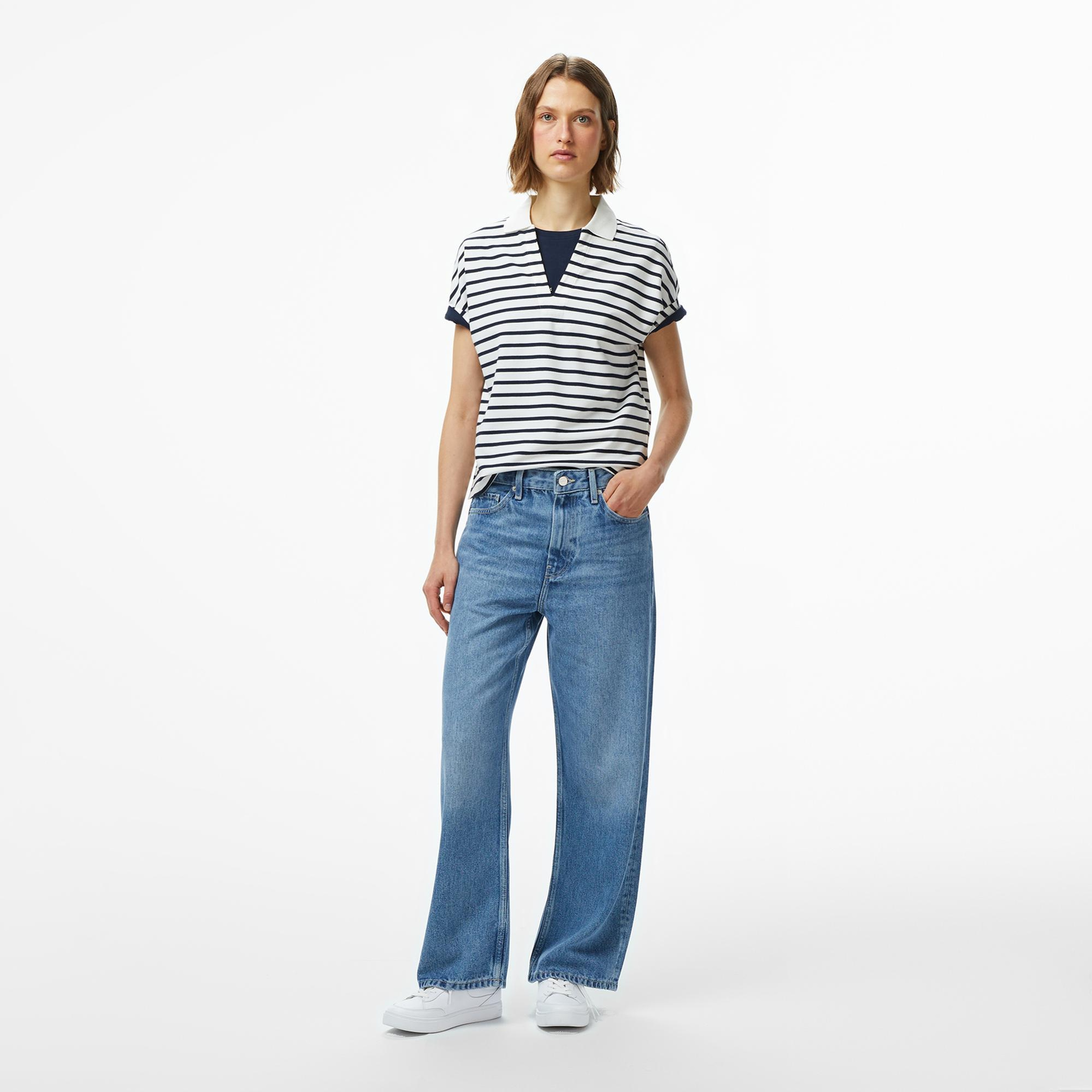 Tommy Hilfiger Lyocell Tipping Open Kadın Beyaz Polo Yaka T-Shirt