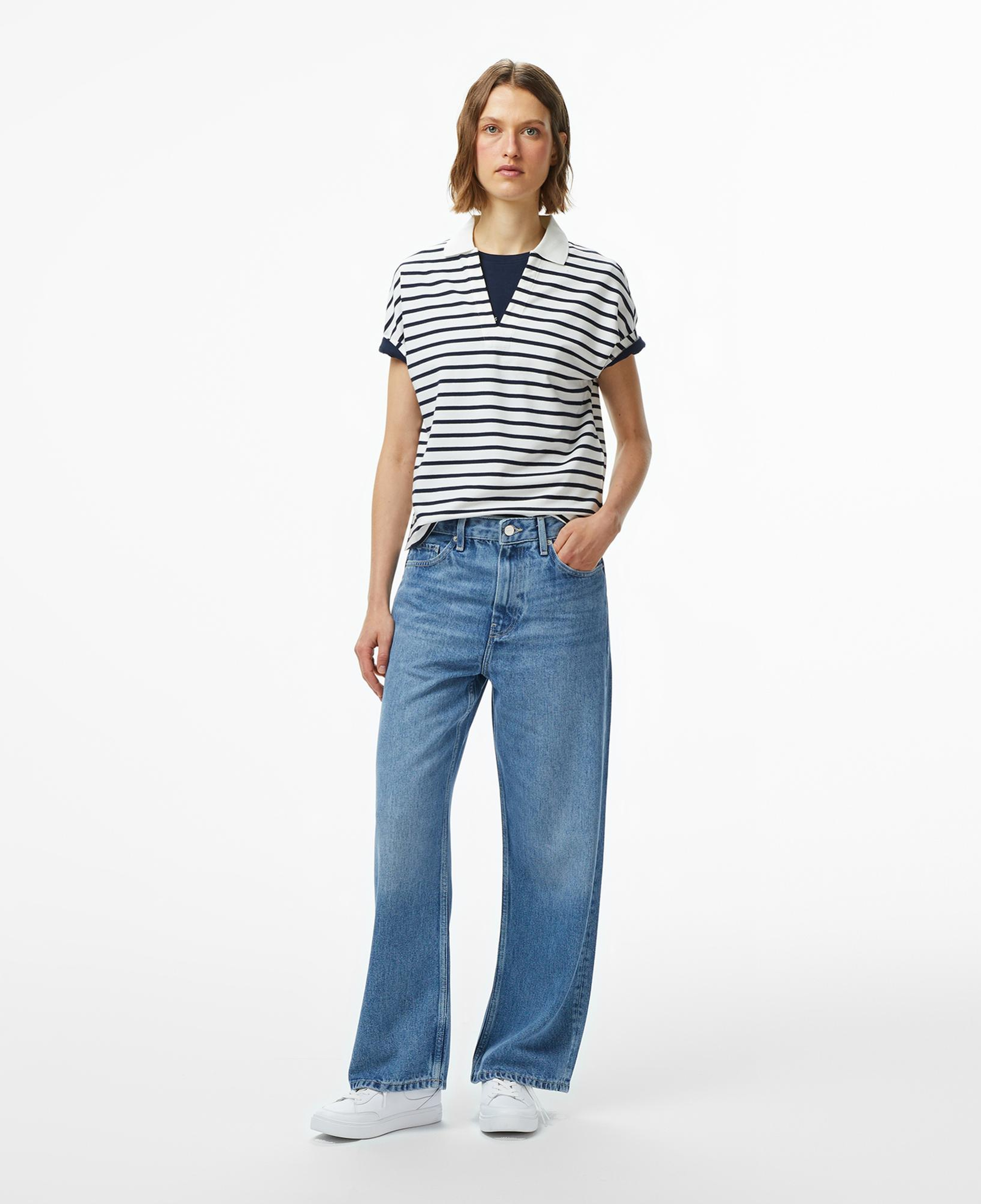 Tommy Hilfiger Lyocell Tipping Open Kadın Beyaz Polo Yaka T-Shirt