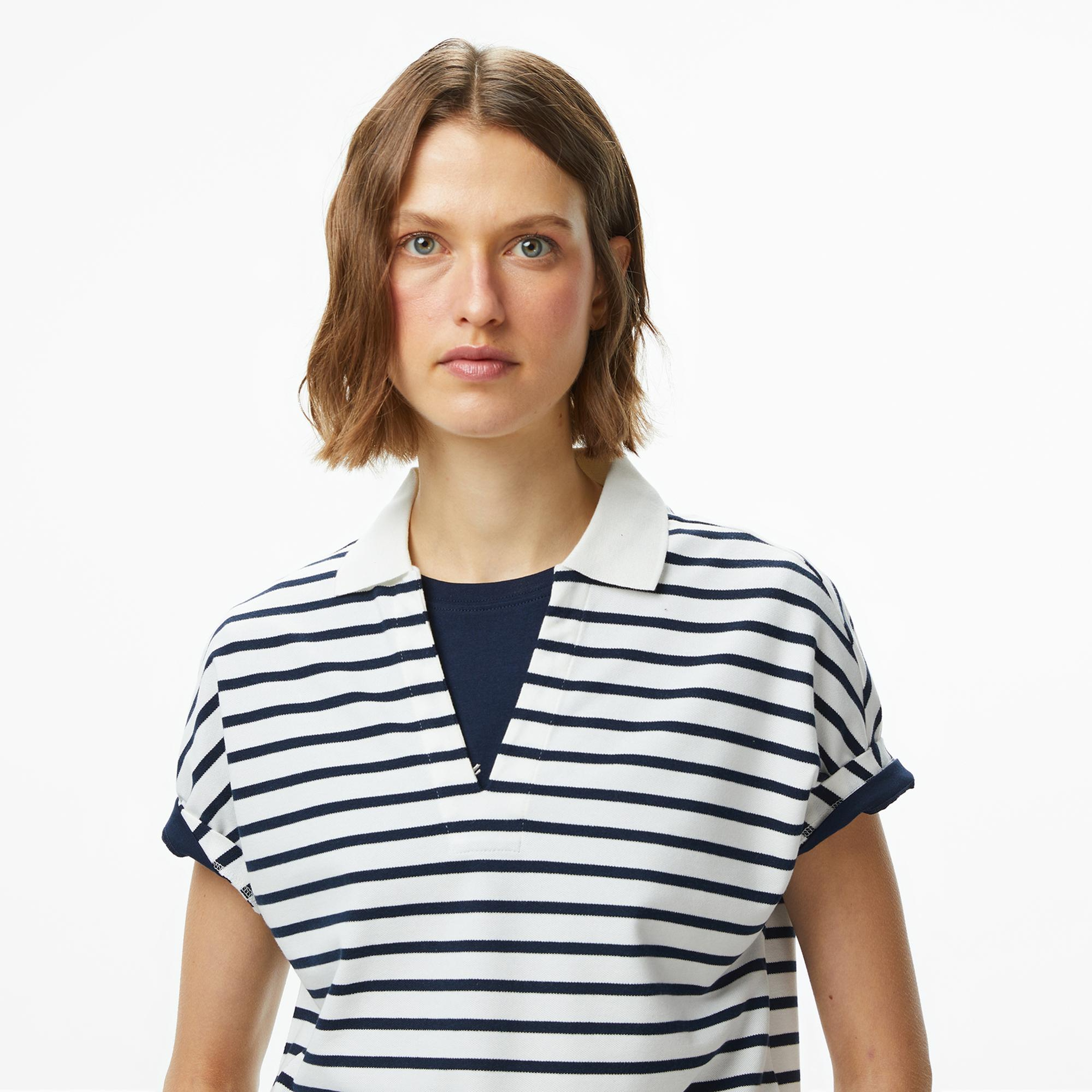 Tommy Hilfiger Lyocell Tipping Open Kadın Beyaz Polo Yaka T-Shirt