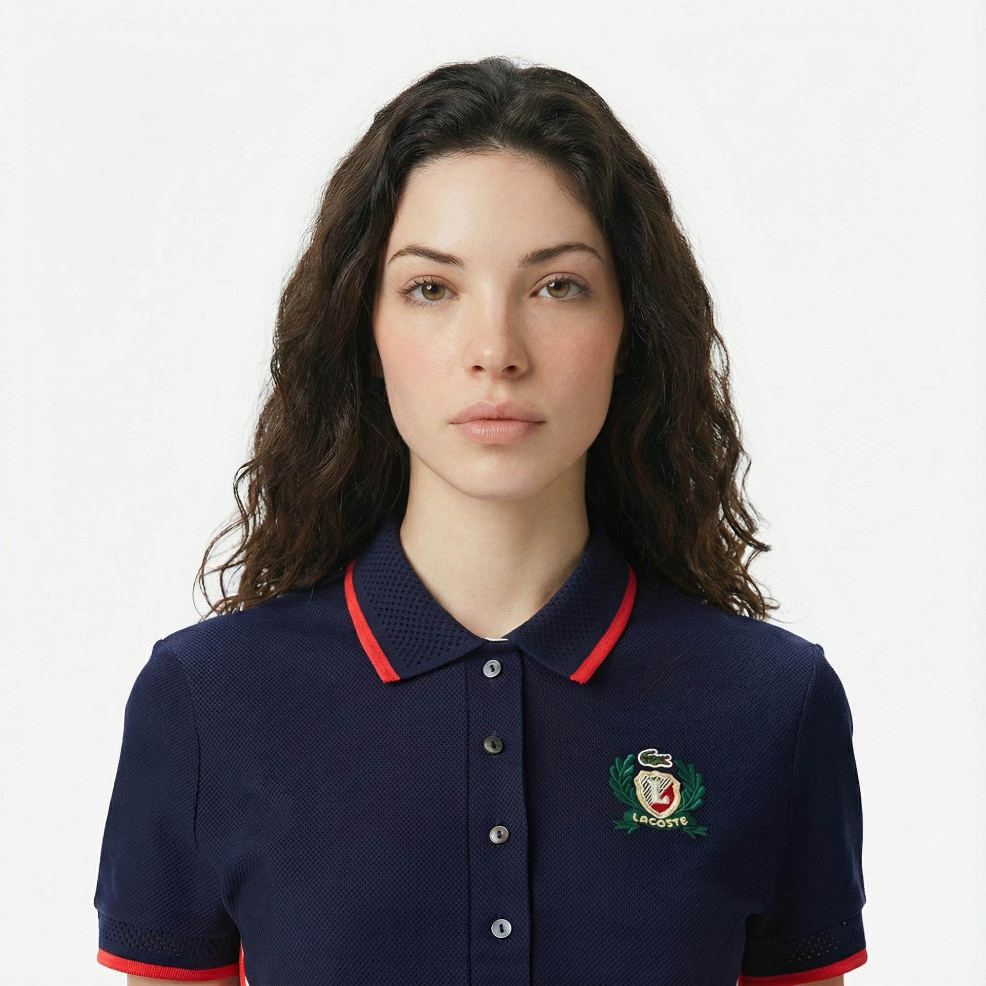 Lacoste Kadın Slim Fit Renk Bloklu Lacivert Polo