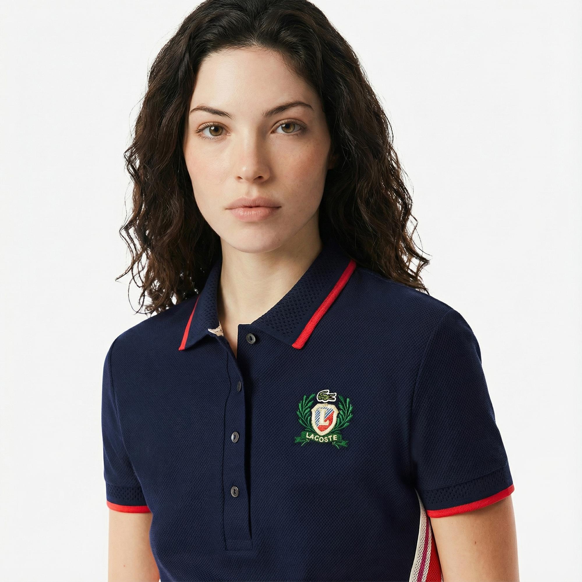 Lacoste Kadın Slim Fit Renk Bloklu Lacivert Polo