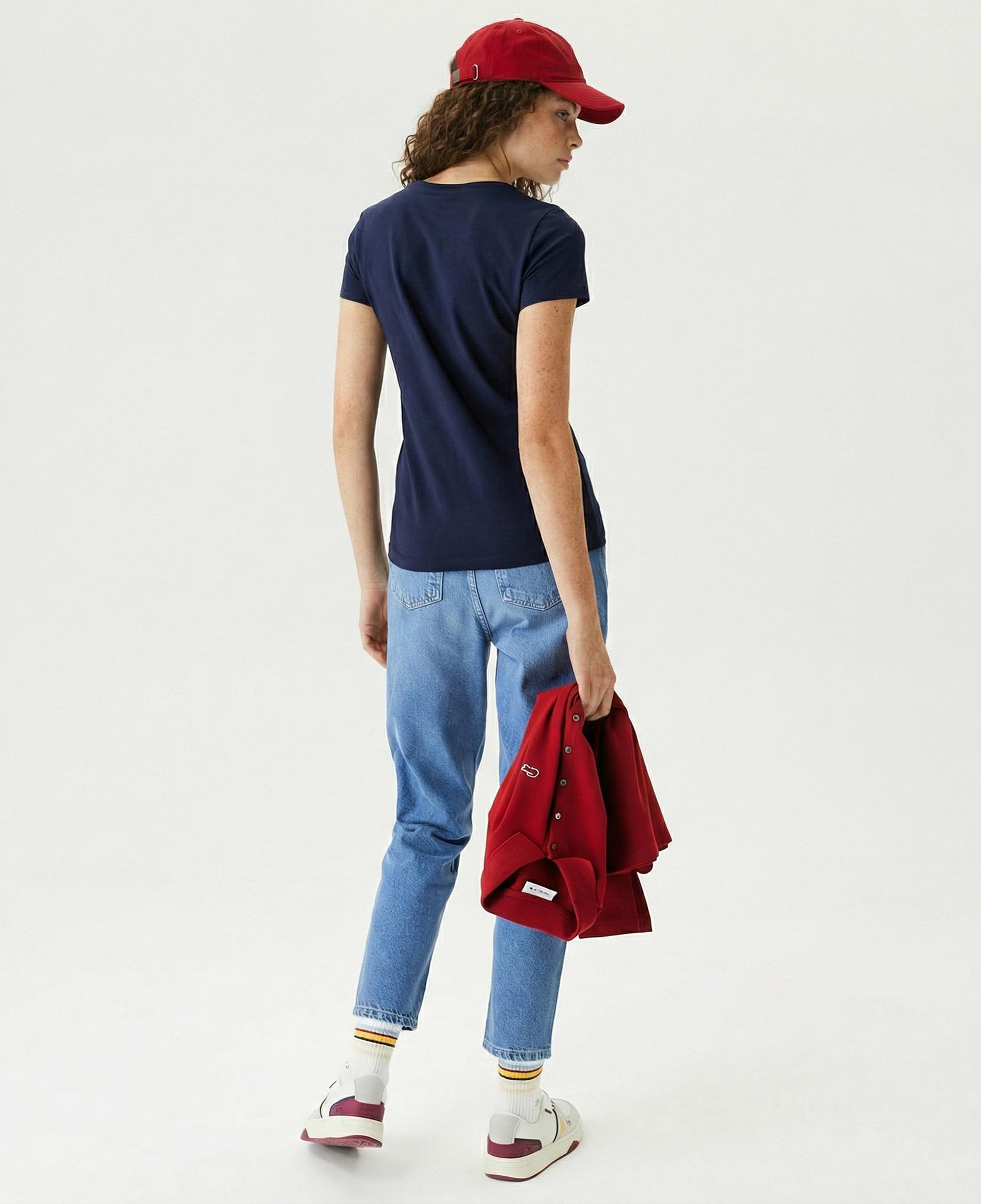 Lacoste Kadın Slim Fit V Yaka Lacivert T-Shirt