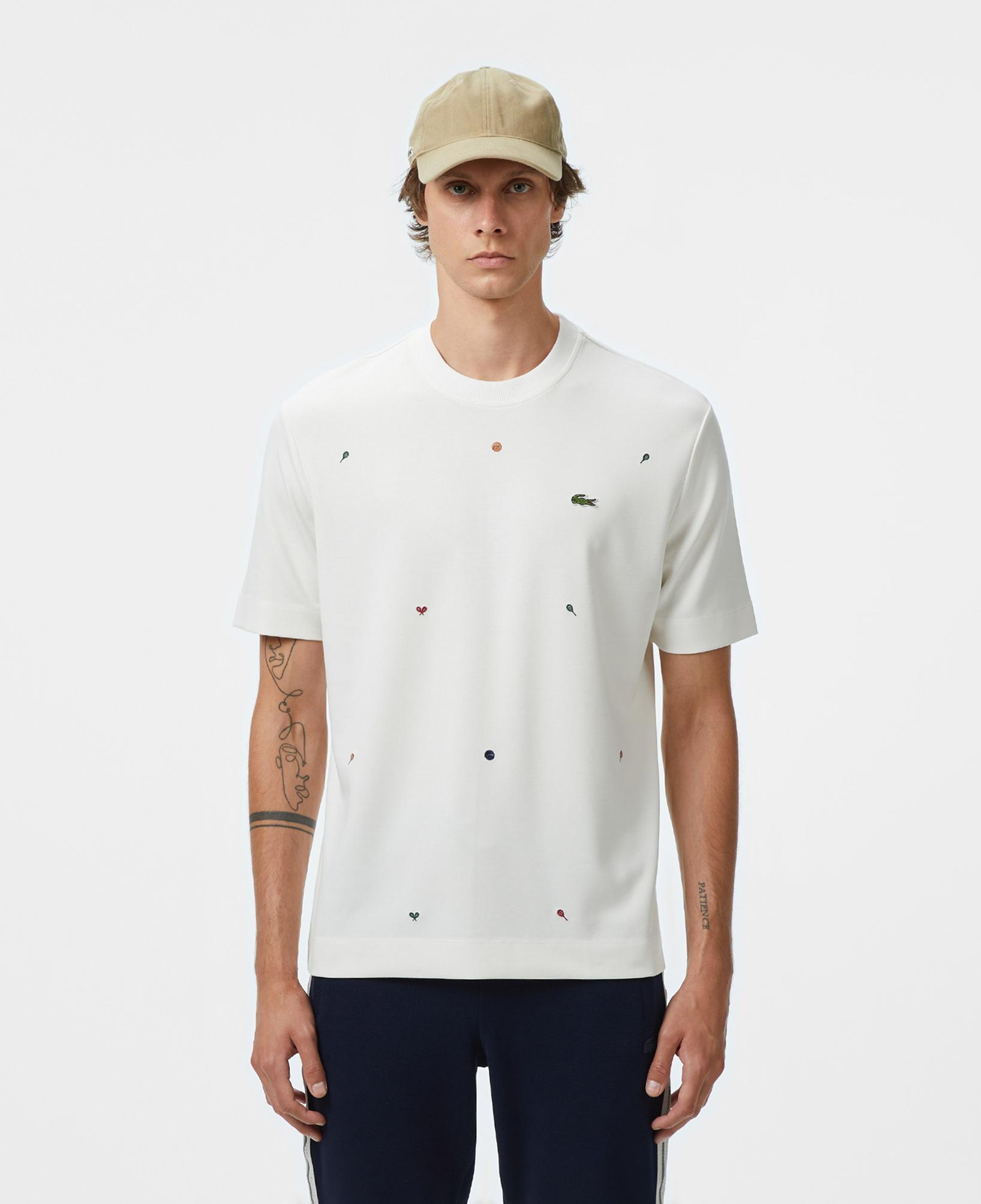 Lacoste Erkek Loose Fit Bisiklet Yaka Desenli Beyaz T-Shirt