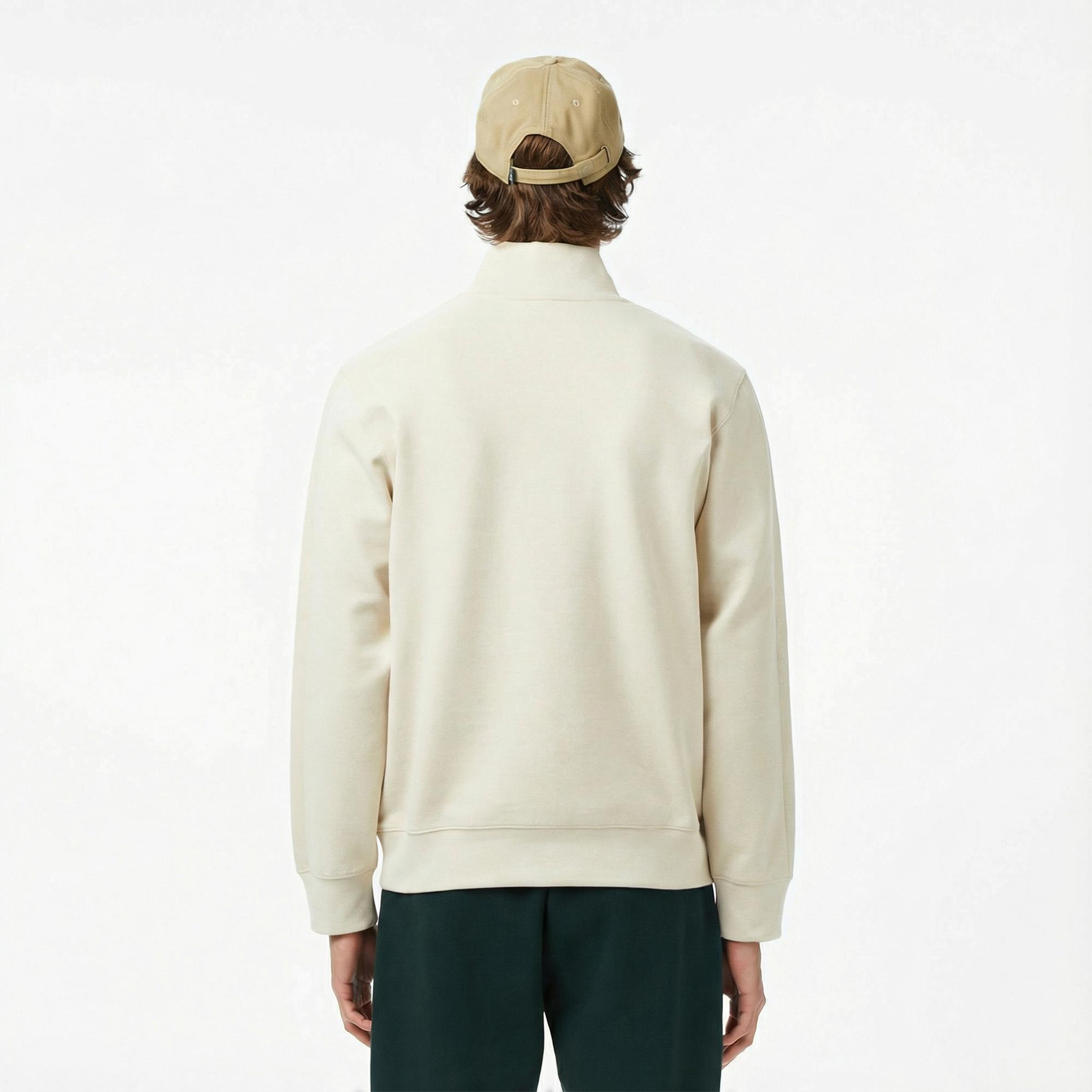 Lacoste Erkek Classic Fit Yarım Fermuarlı Krem Sweatshirt