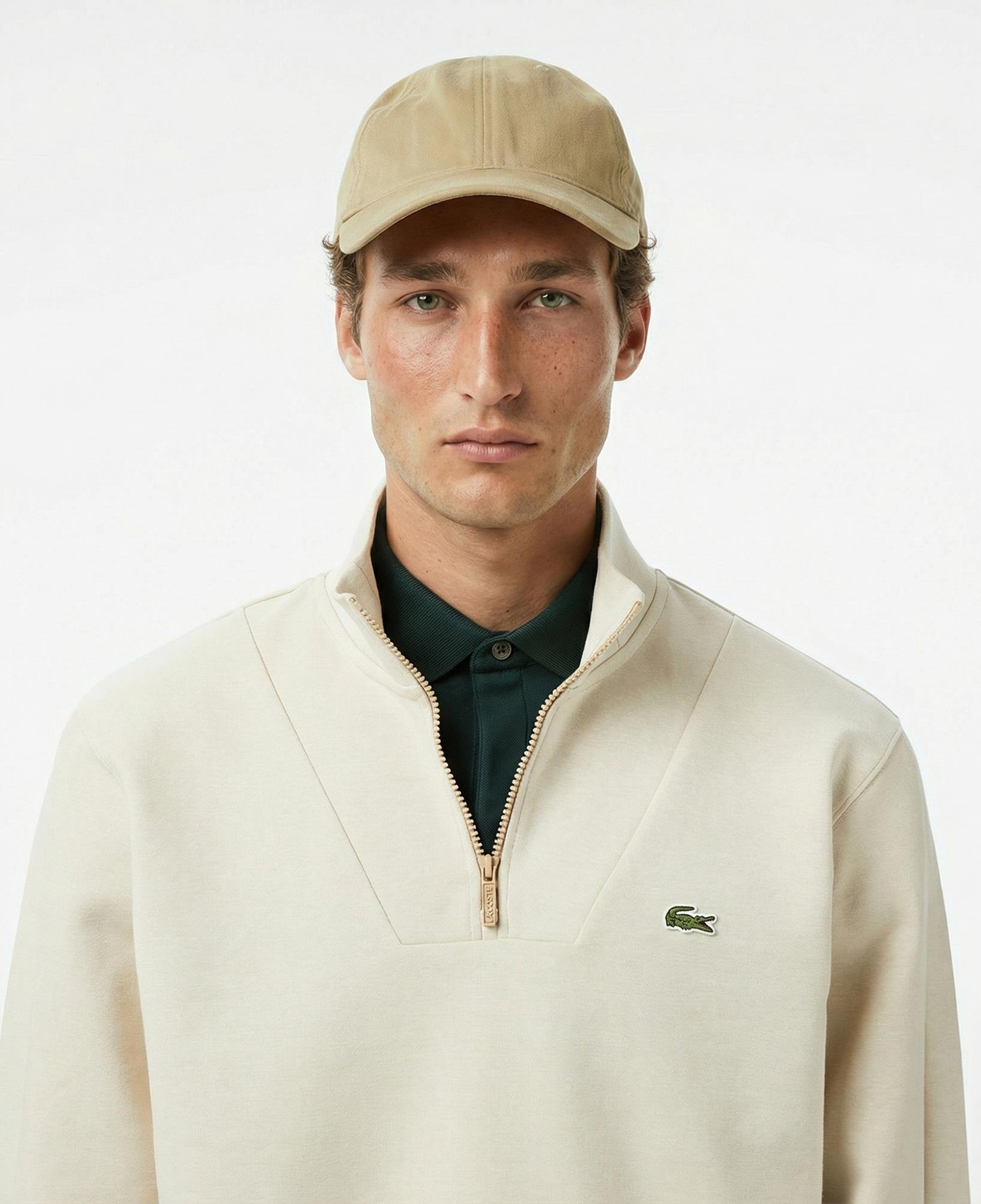 Lacoste Erkek Classic Fit Yarım Fermuarlı Krem Sweatshirt