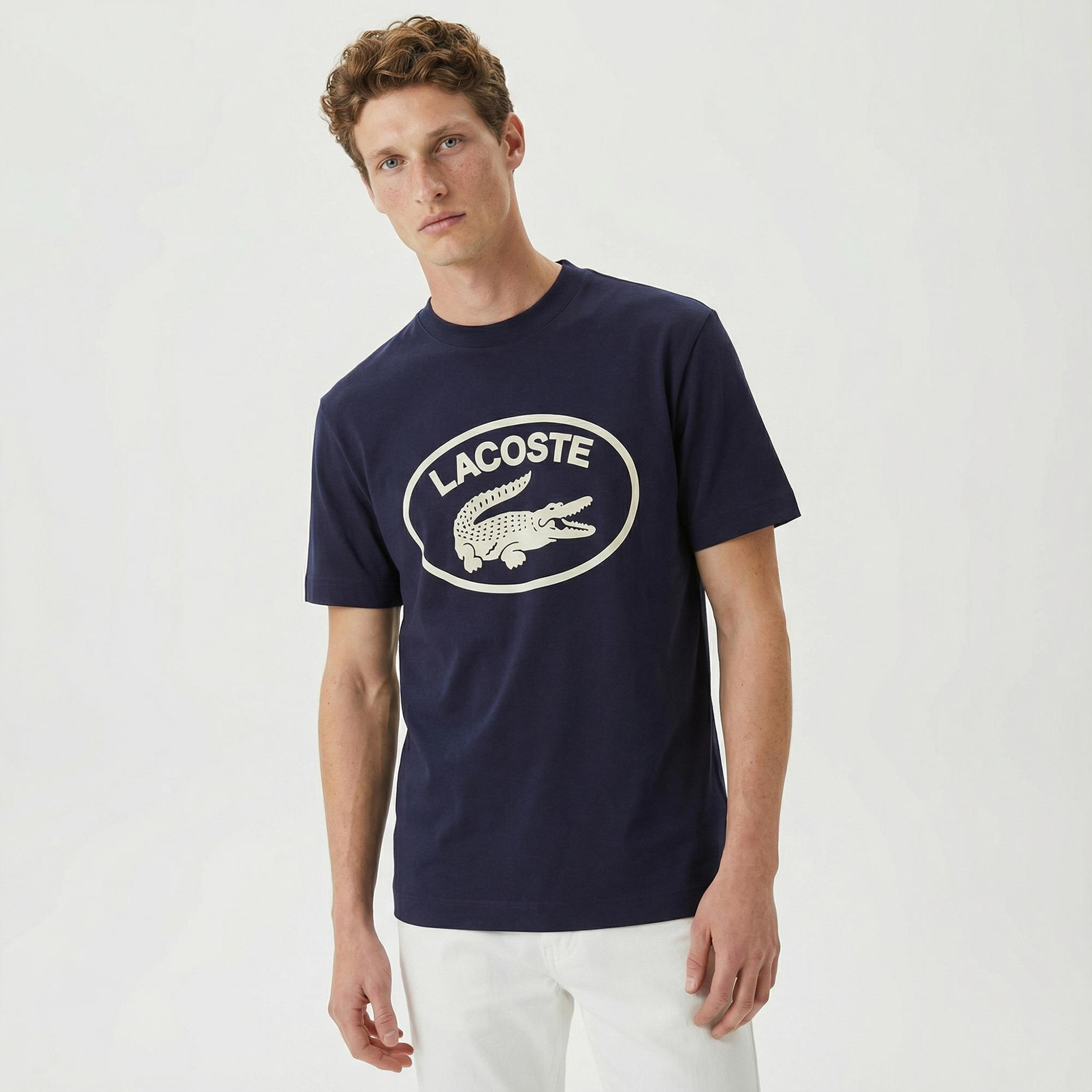 Lacoste Erkek Relaxed Fit Bisiklet Yaka Baskılı Lacivert T-Shirt