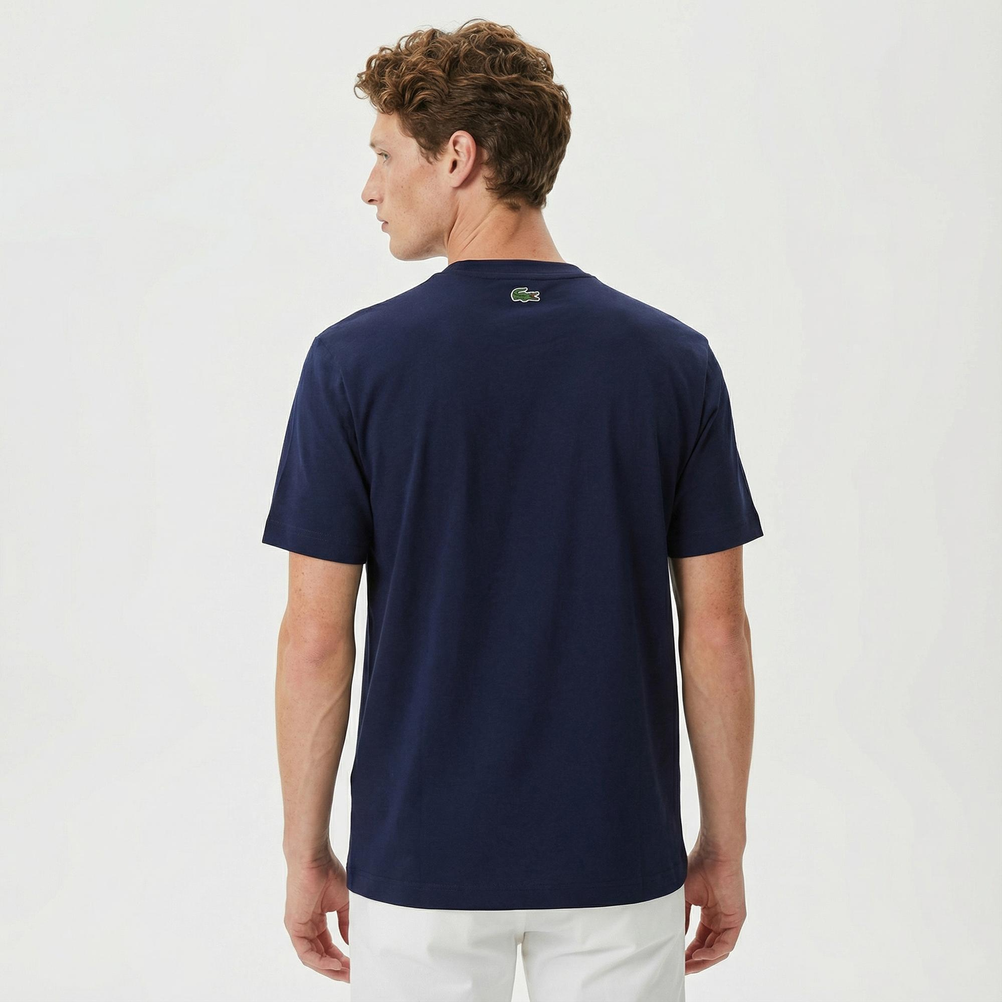 Lacoste Erkek Relaxed Fit Bisiklet Yaka Baskılı Lacivert T-Shirt