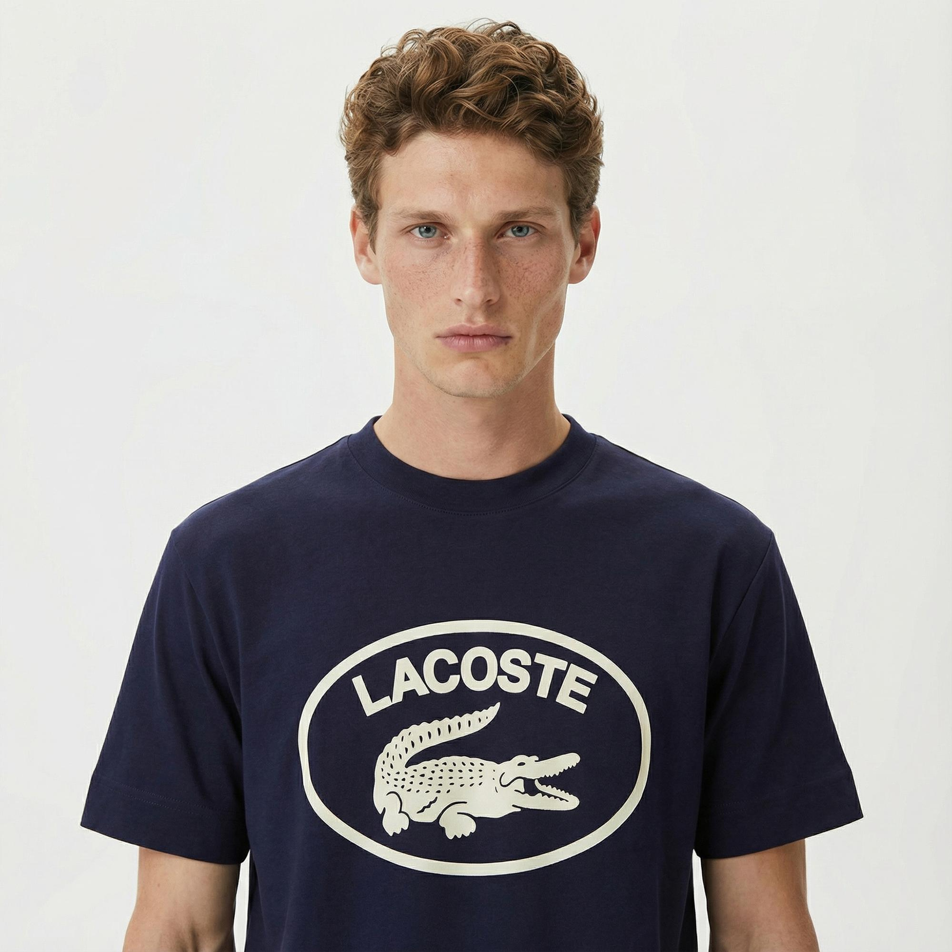 Lacoste Erkek Relaxed Fit Bisiklet Yaka Baskılı Lacivert T-Shirt