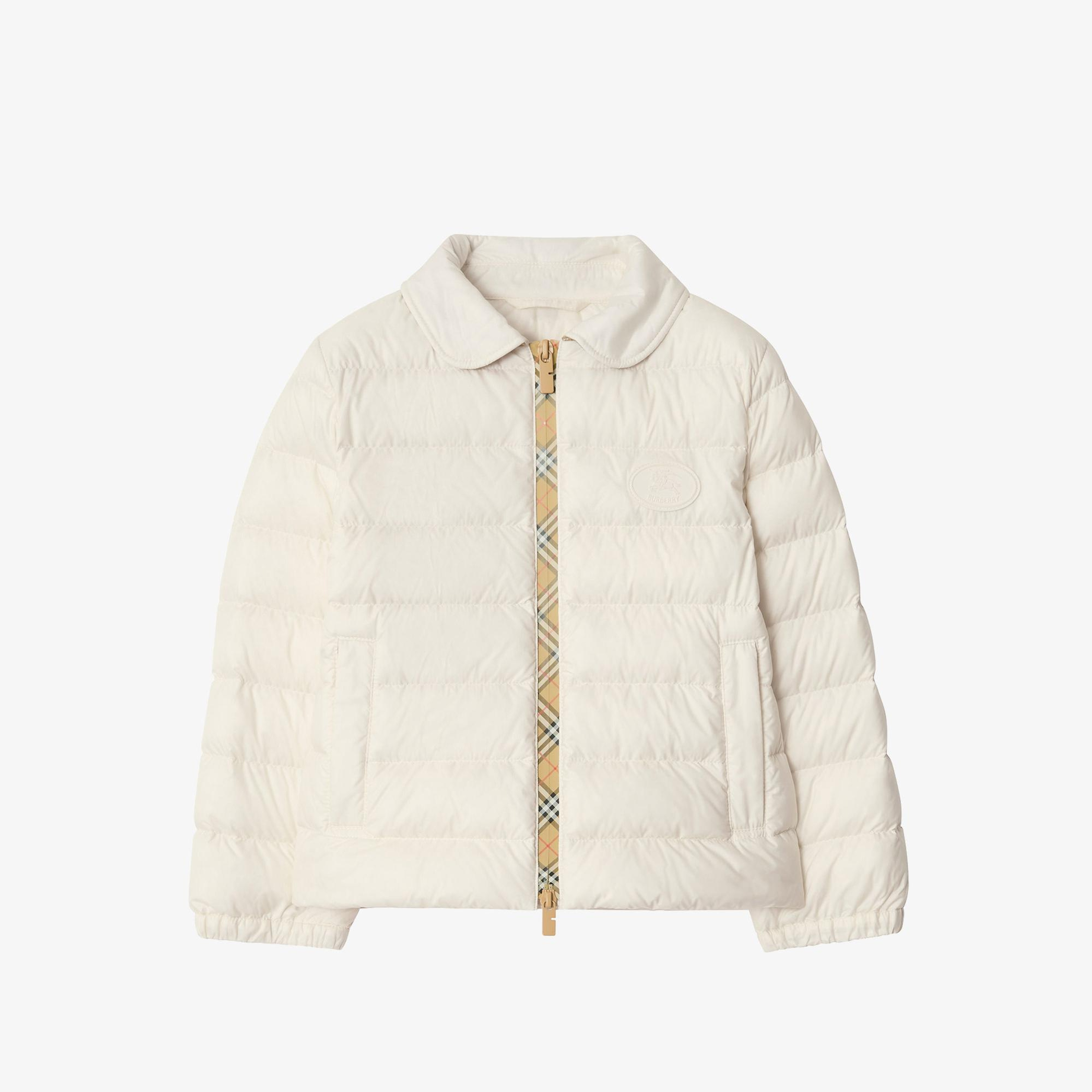 Burberry Checker-Tape Nylon Puffer Çocuk Beyaz Mont