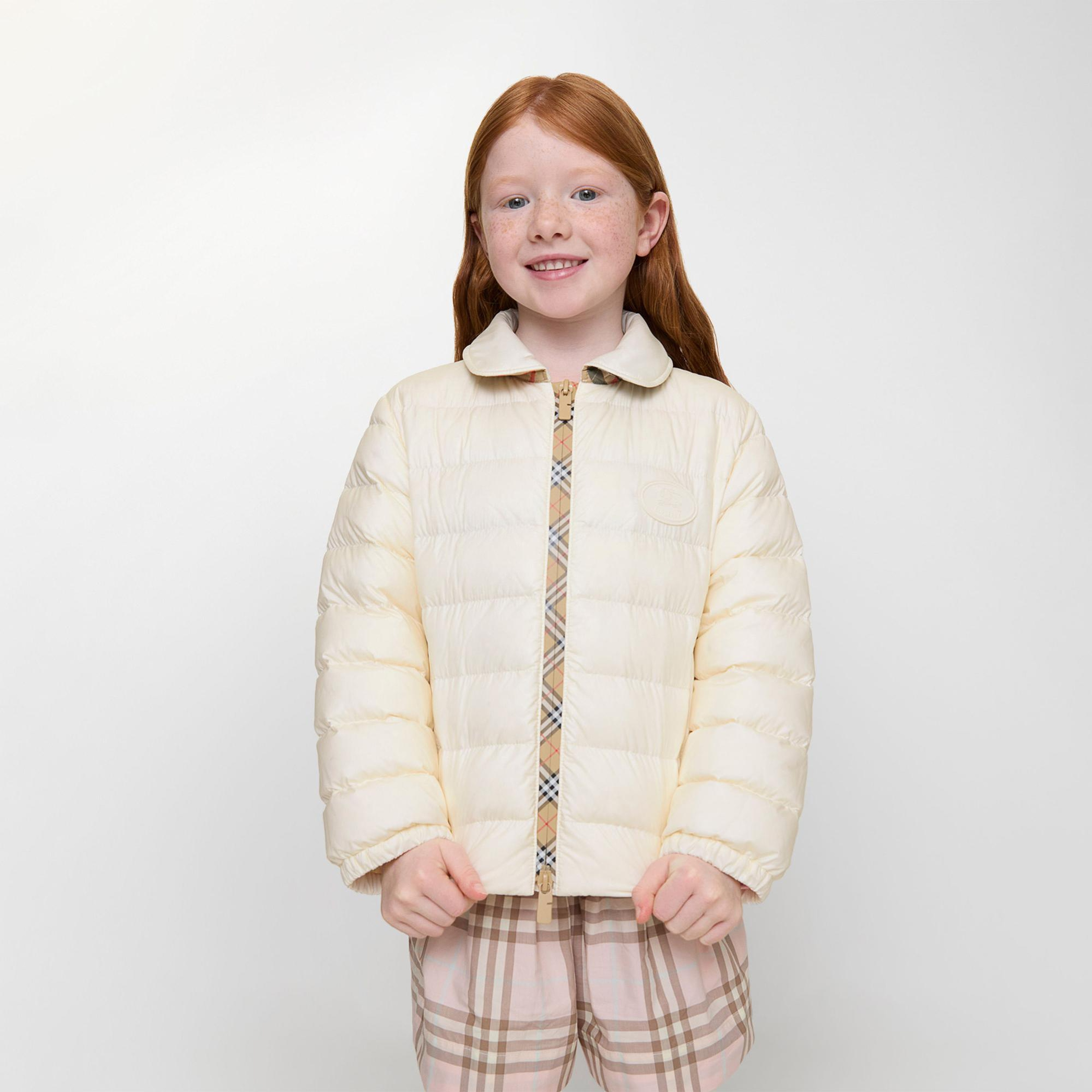 Burberry Checker-Tape Nylon Puffer Çocuk Beyaz Mont