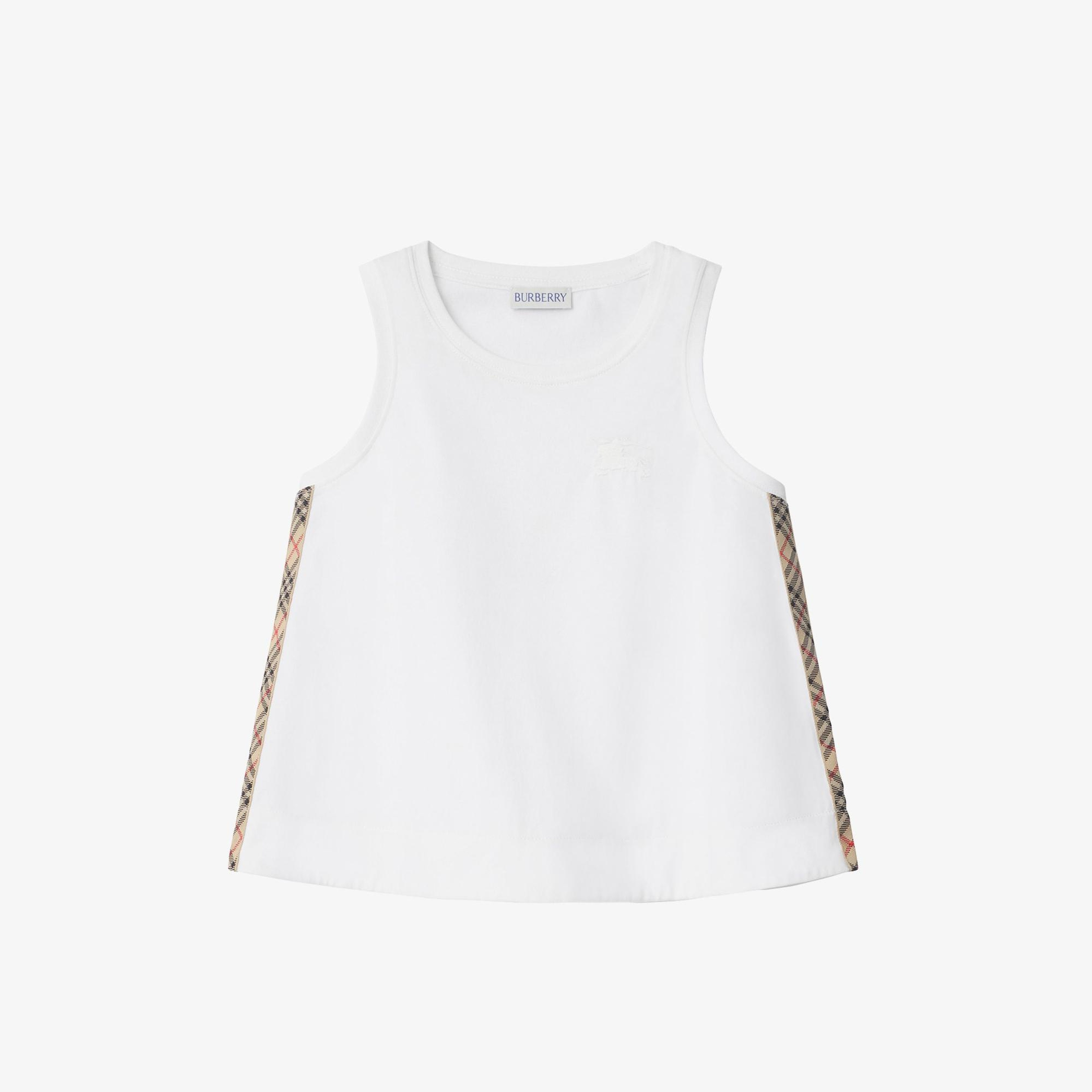 Burberry Check Trim Cotton Çocuk Beyaz T-Shirt