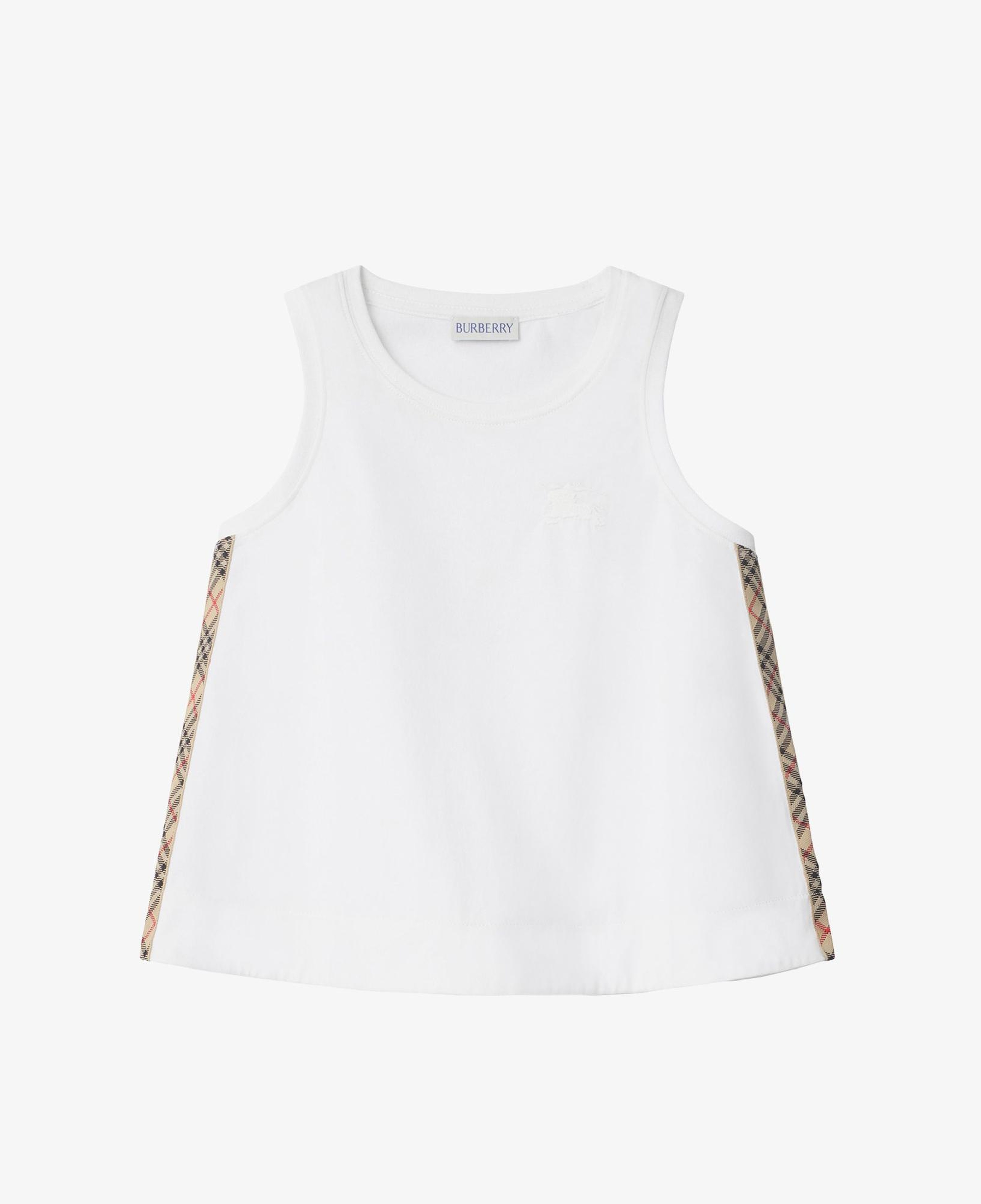 Burberry Check Trim Cotton Çocuk Beyaz T-Shirt