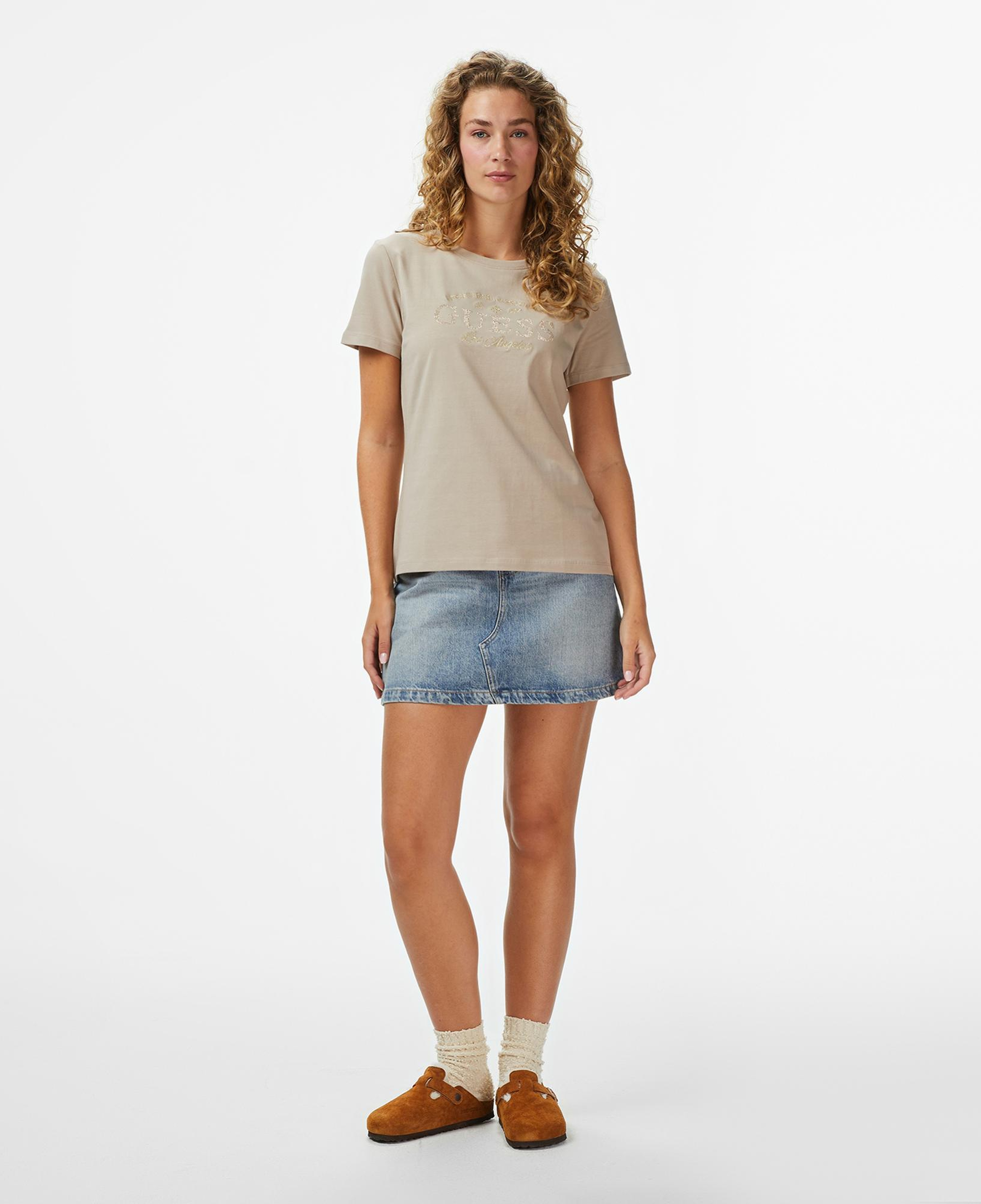 Guess Marina Slim Fit Kadın Bej T-Shirt