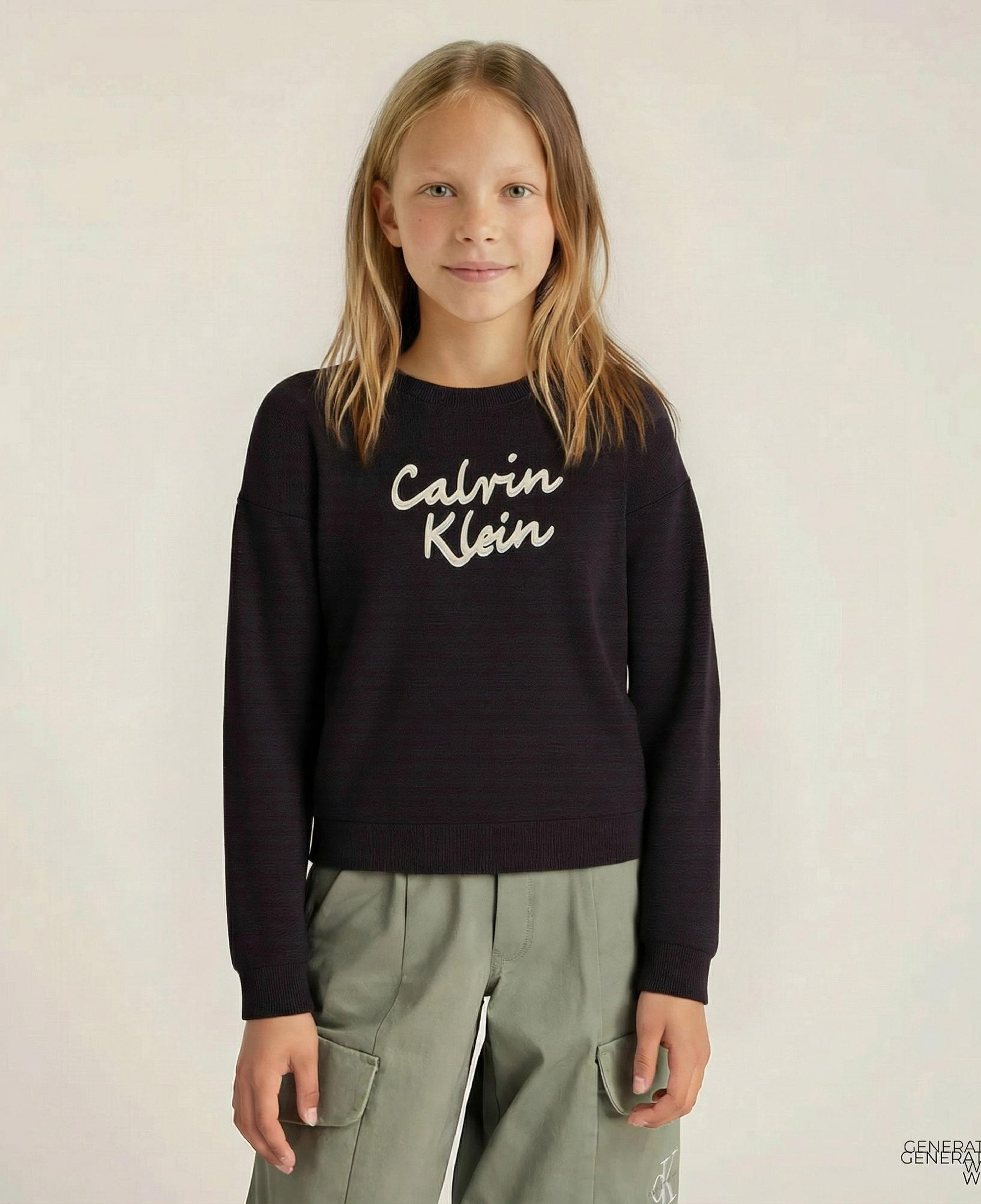 Calvin Klein Logo Metallic Intersia Çocuk Siyah Triko