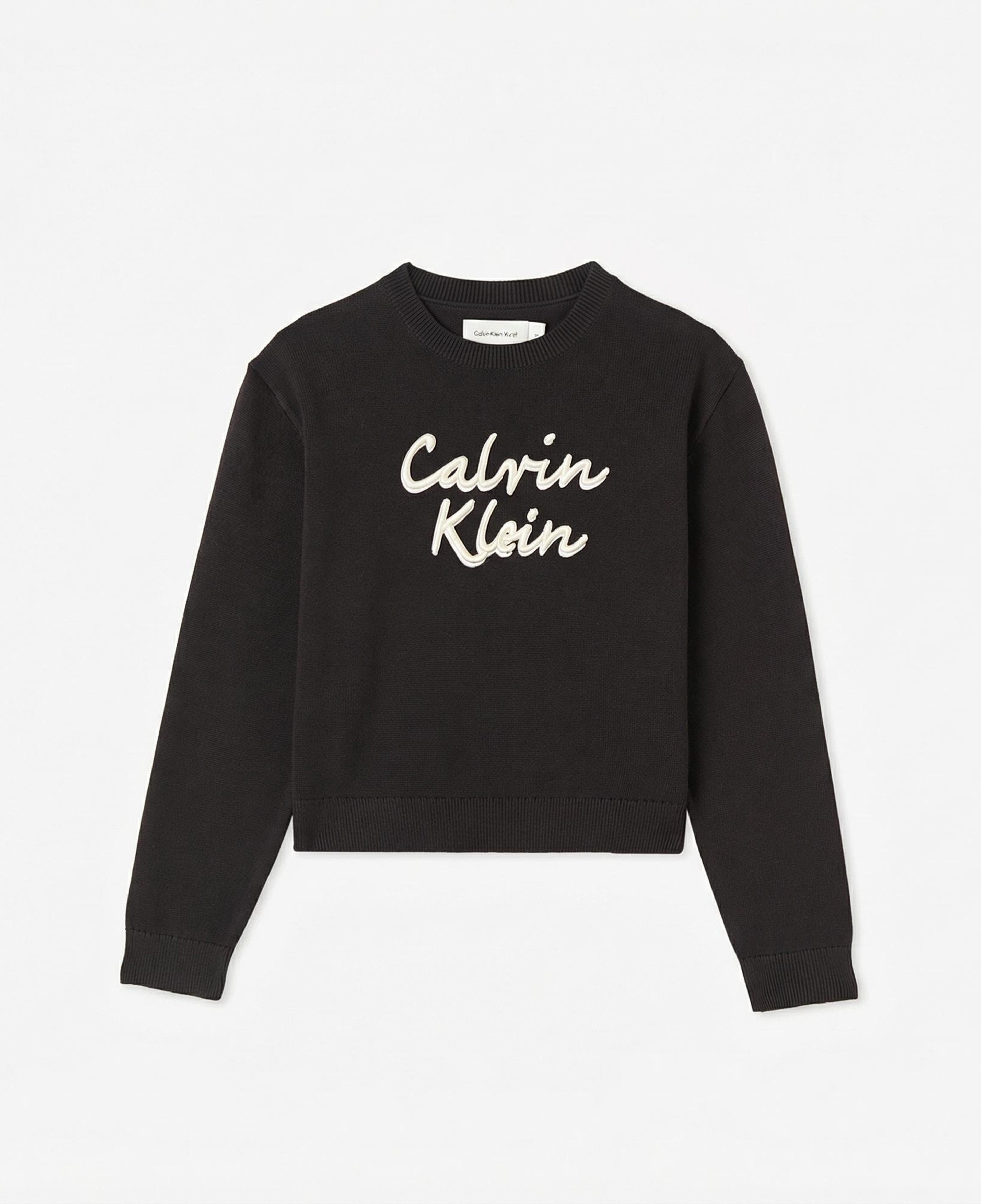 Calvin Klein Logo Metallic Intersia Çocuk Siyah Triko