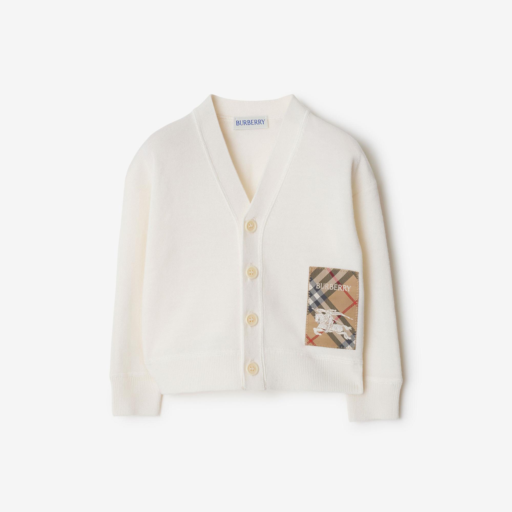 Burberry Romie Label Wool Cardigan Çocuk Beyaz Hırka