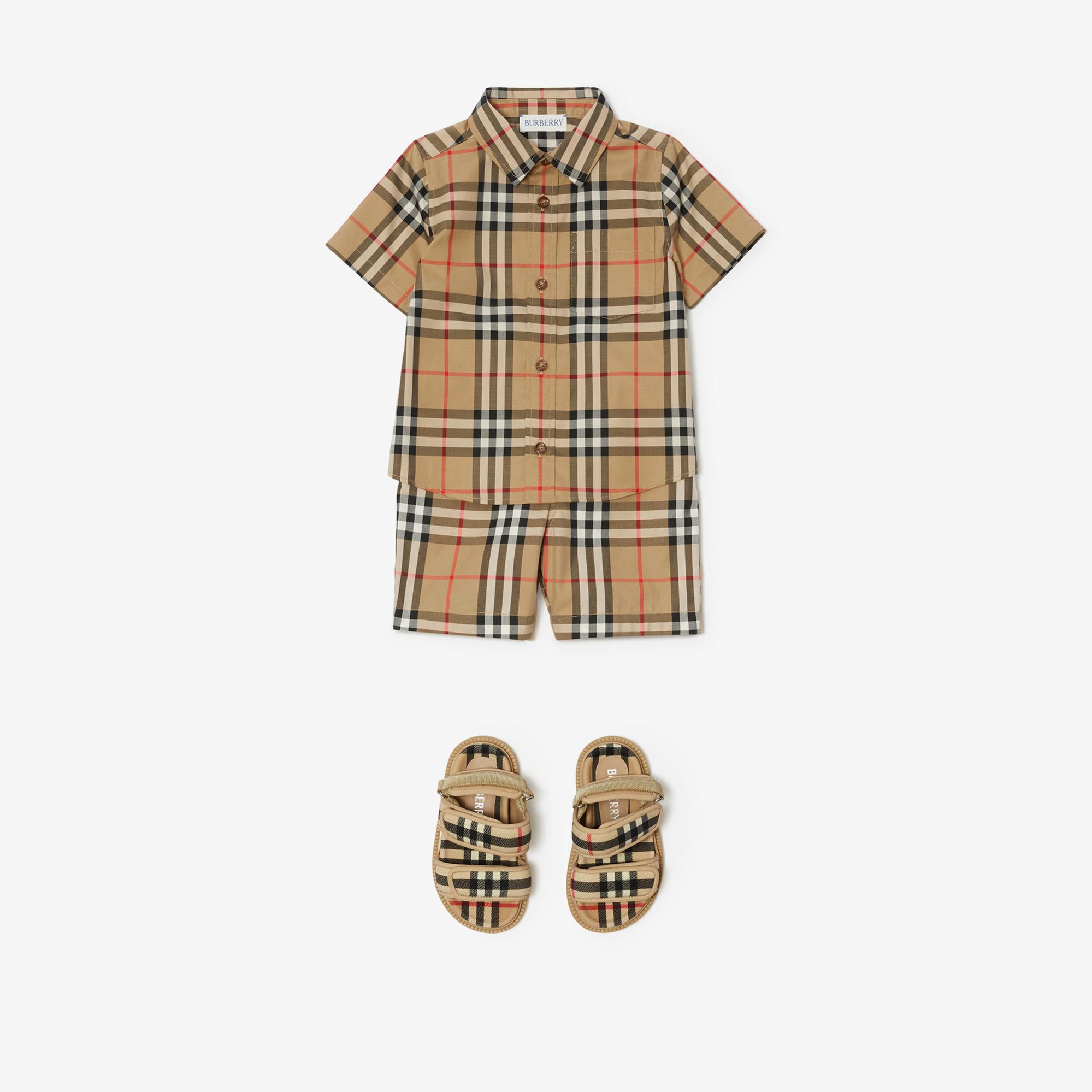 Burberry Check Stretch Pamuklu Çocuk Bej Gömlek