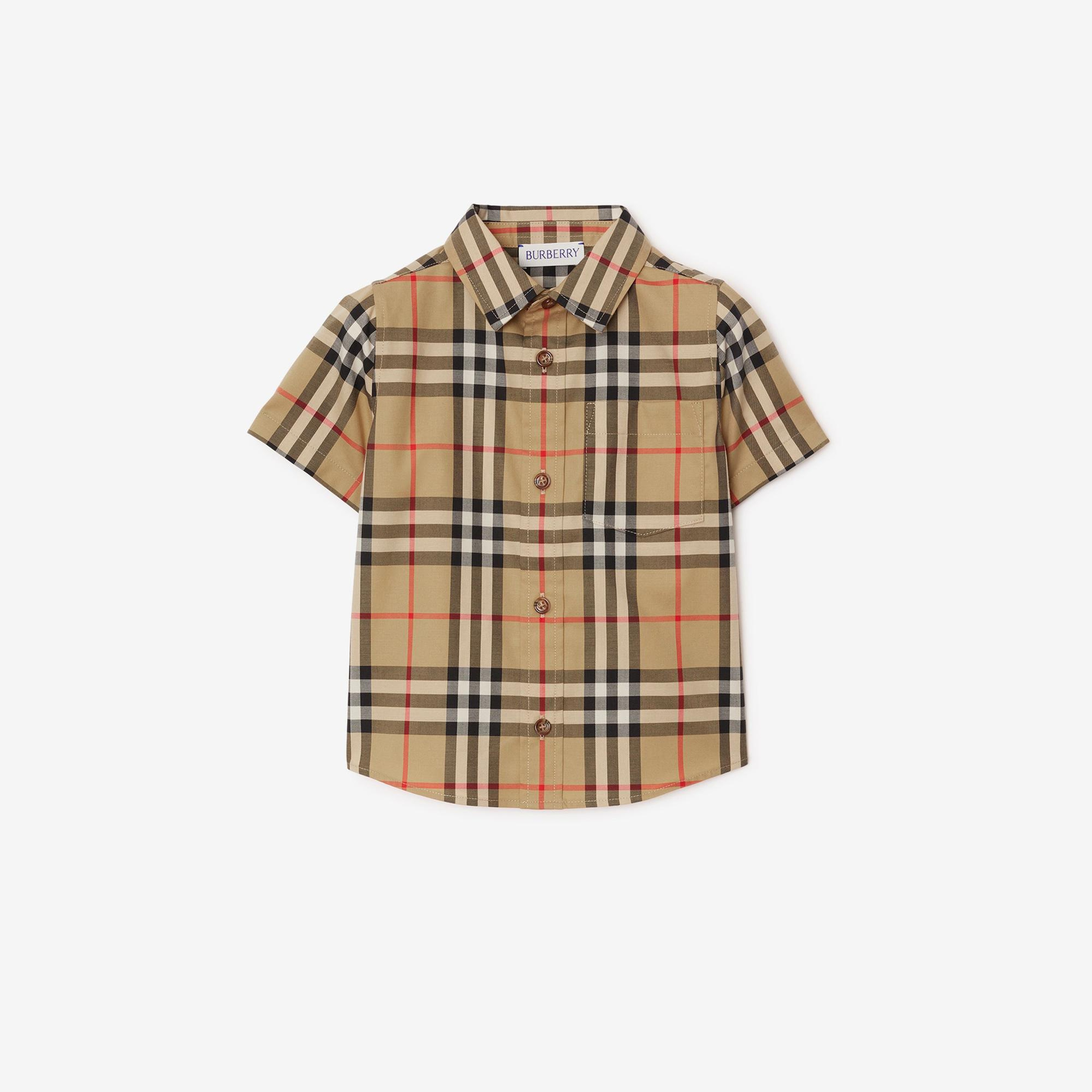 Burberry Check Stretch Pamuklu Çocuk Bej Gömlek