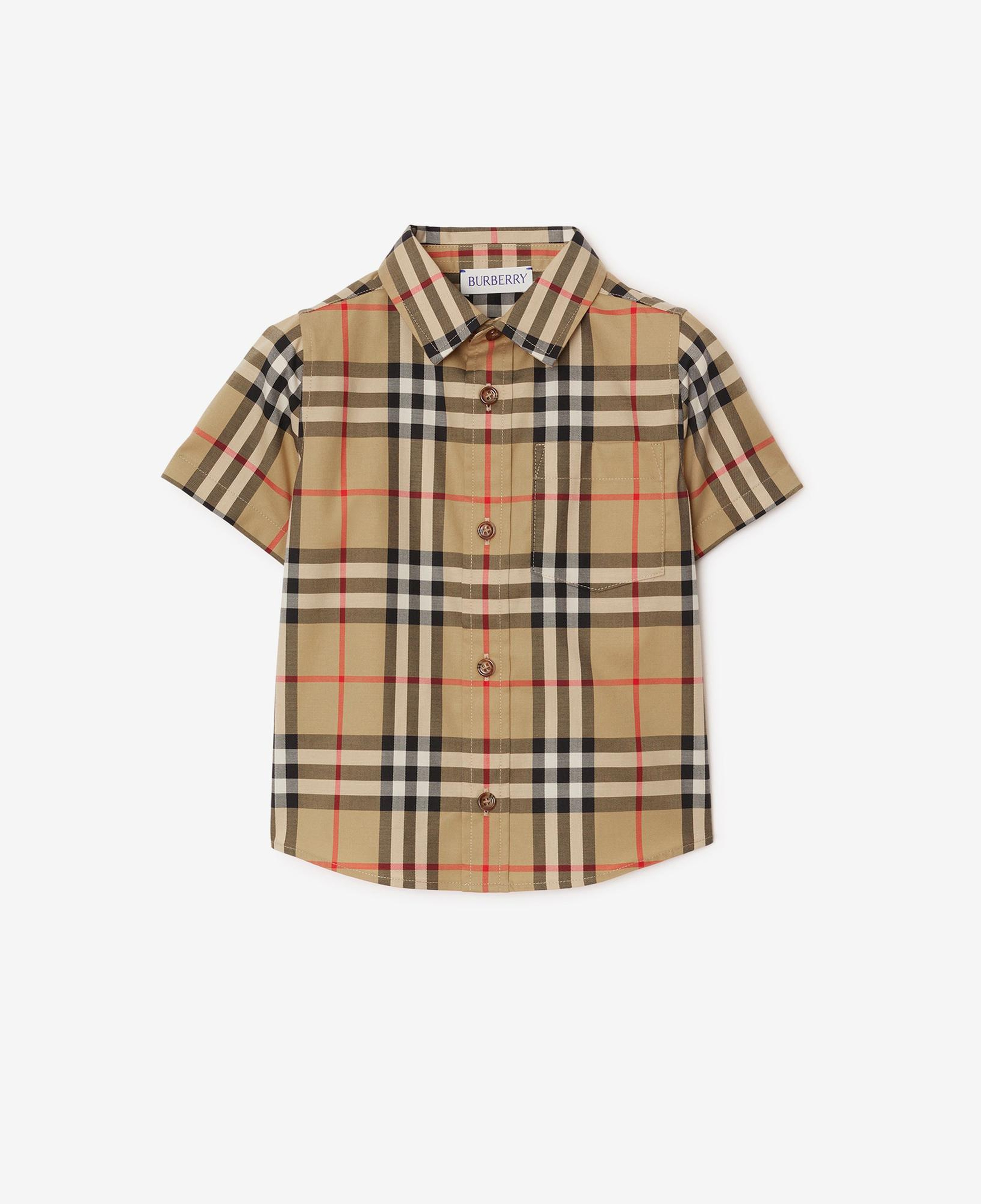 Burberry Check Stretch Pamuklu Çocuk Bej Gömlek