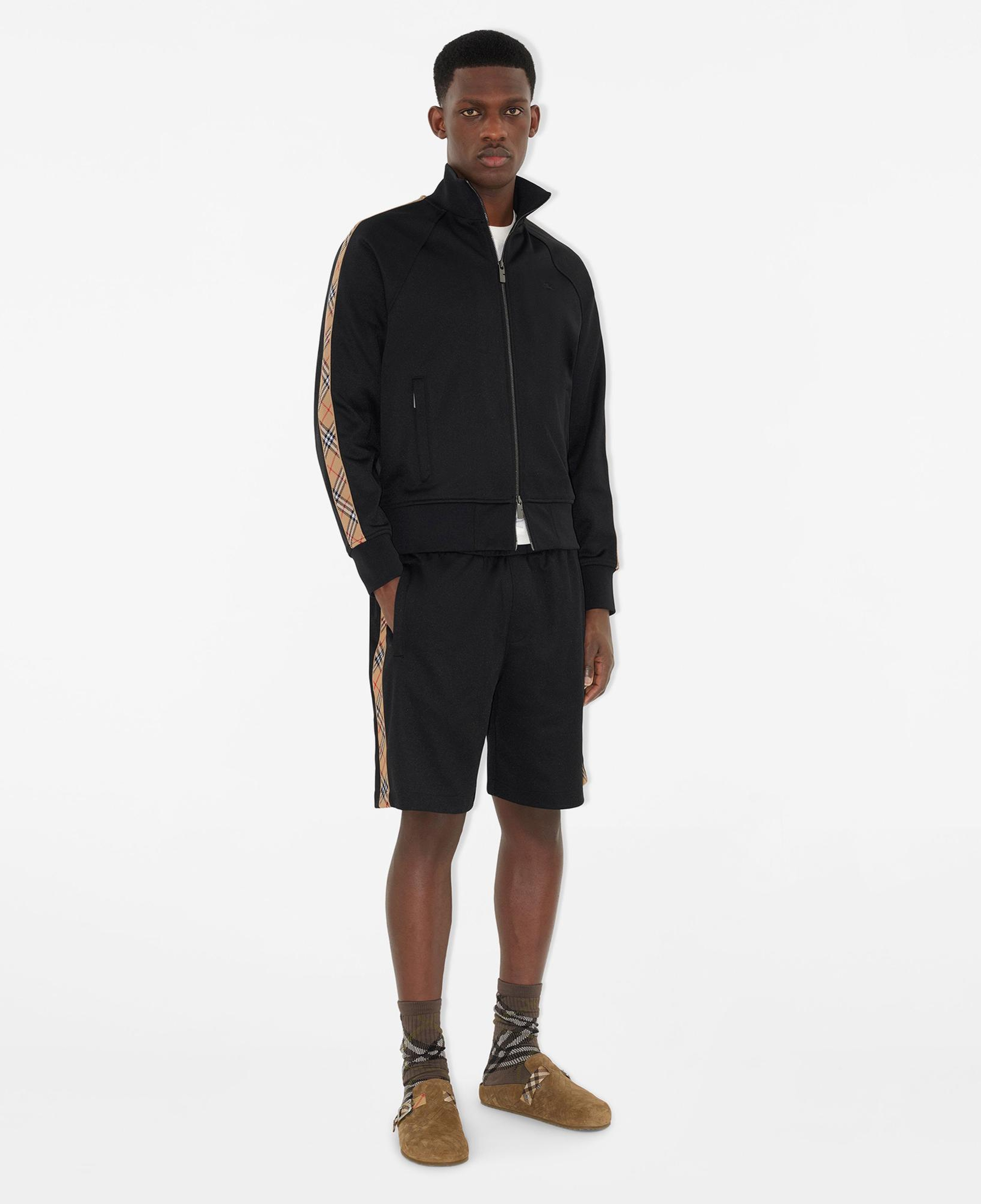 Burberry Check Trim Cotton Blend Track Erkek Siyah Sweatshirt