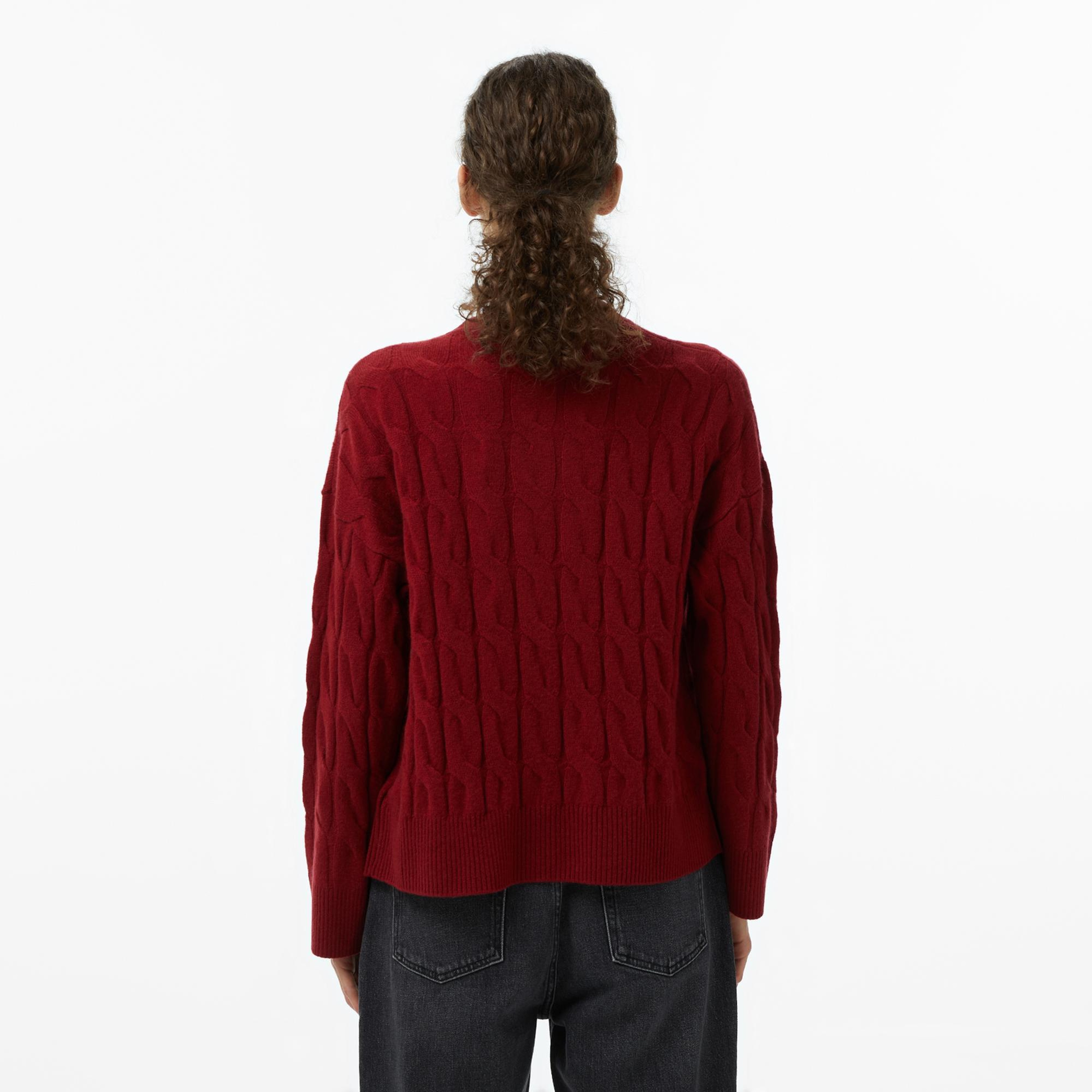 Tommy Hilfiger Mainline Soft Wool Cable Cardigan Kadın Kırmızı Hırka