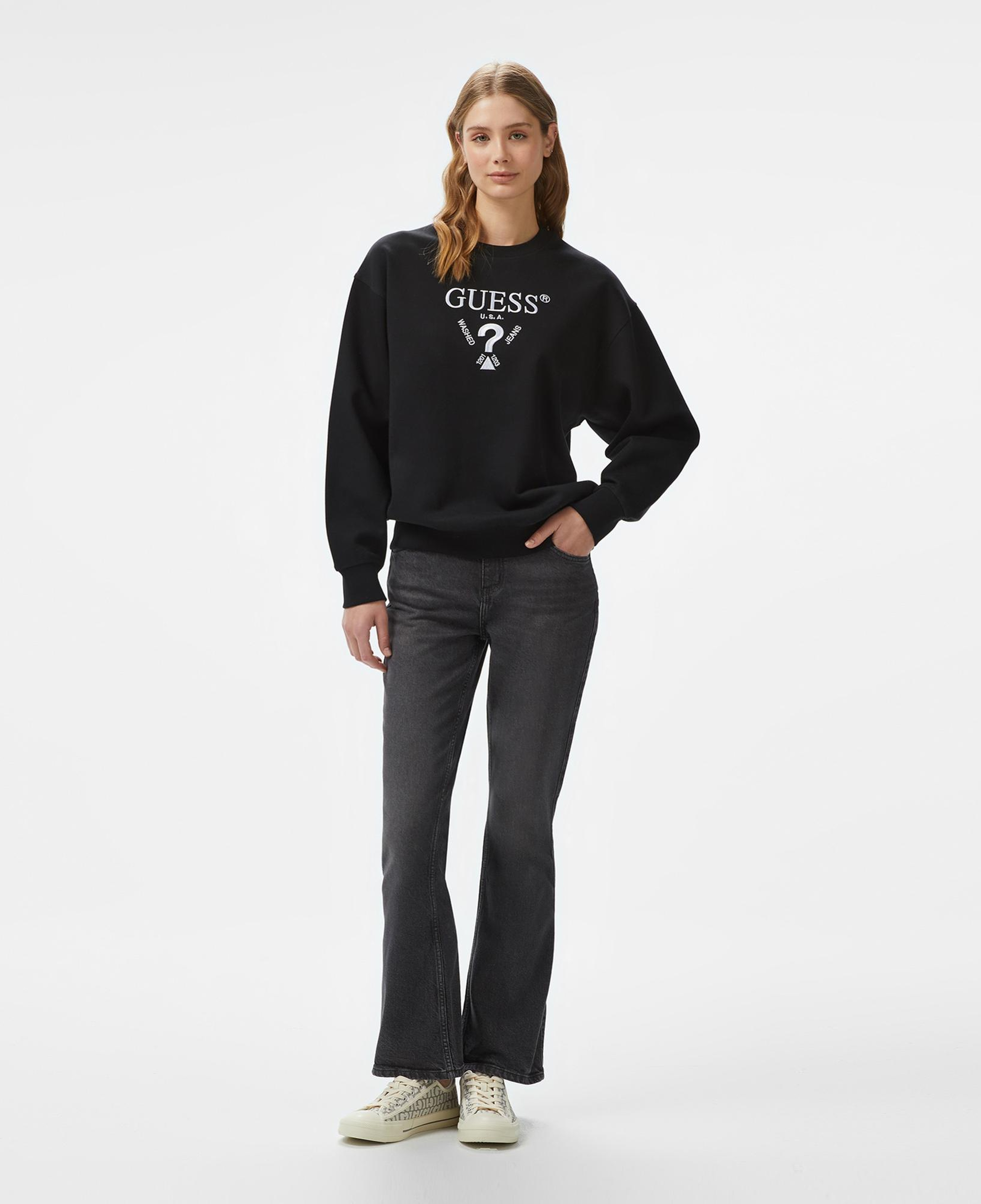 Guess Roberta Cn Fleece Kadın Siyah Sweatshirt