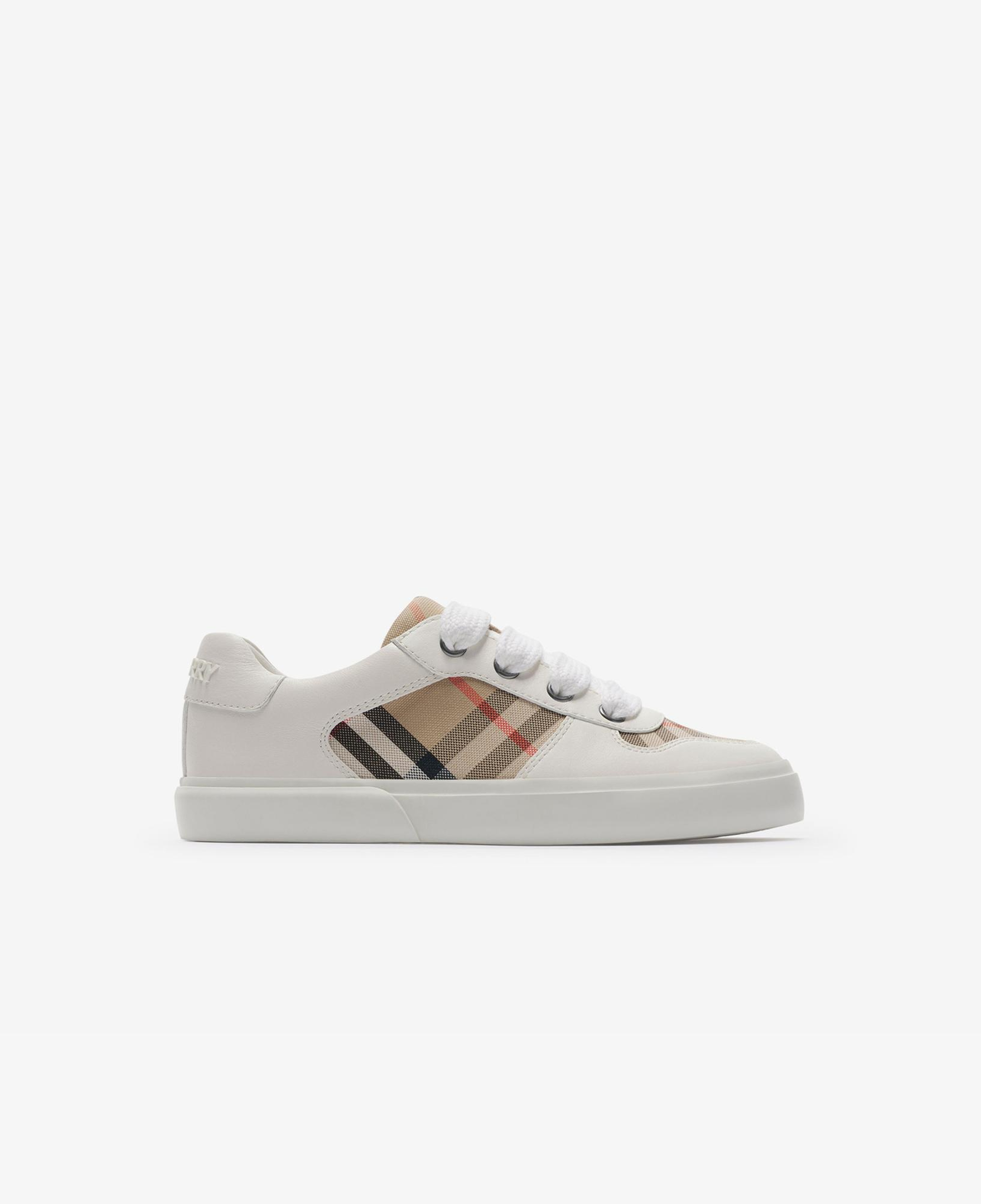 Burberry Check Pamuk ve Deri Çocuk Beyaz Sneaker