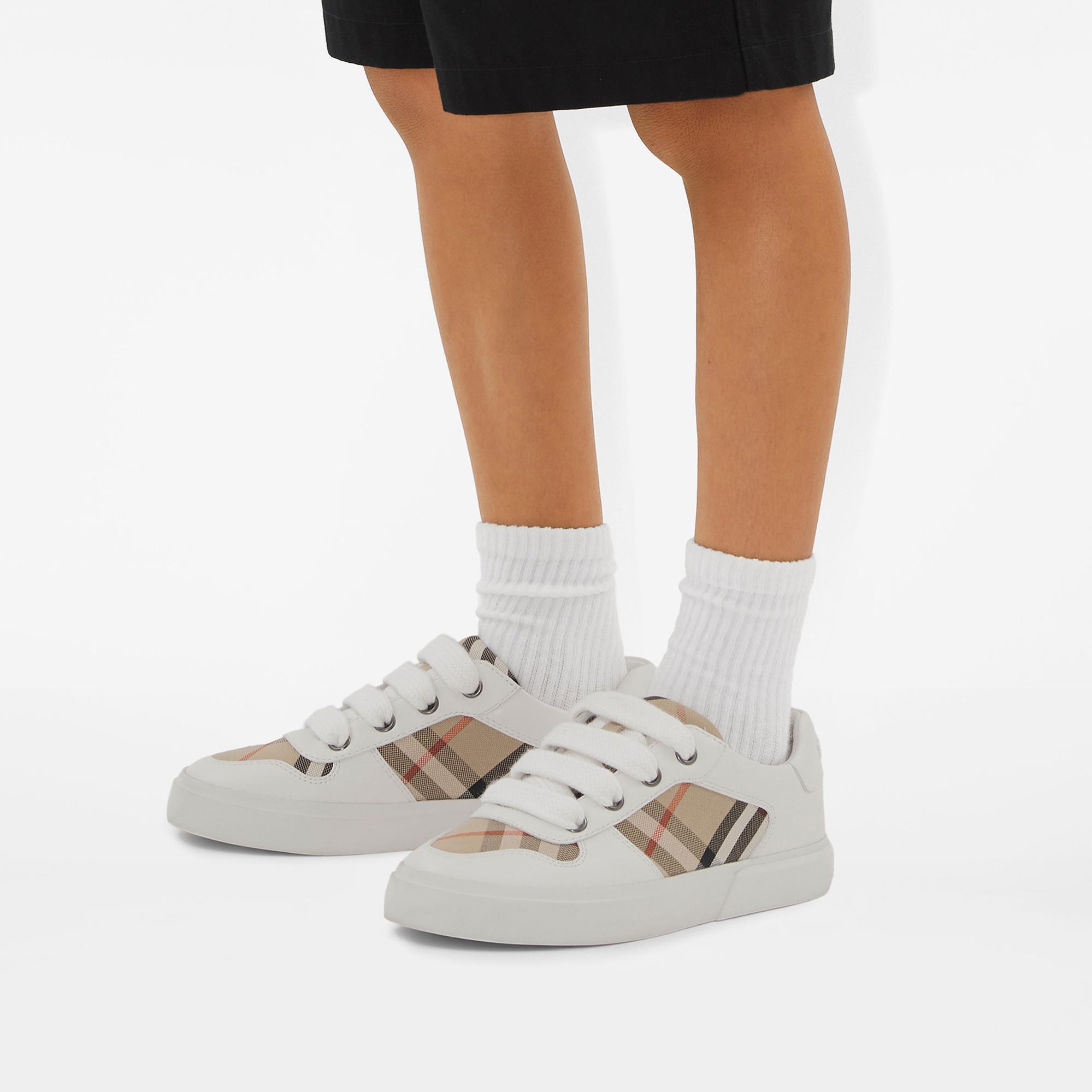 Burberry Check Pamuk ve Deri Çocuk Beyaz Sneaker