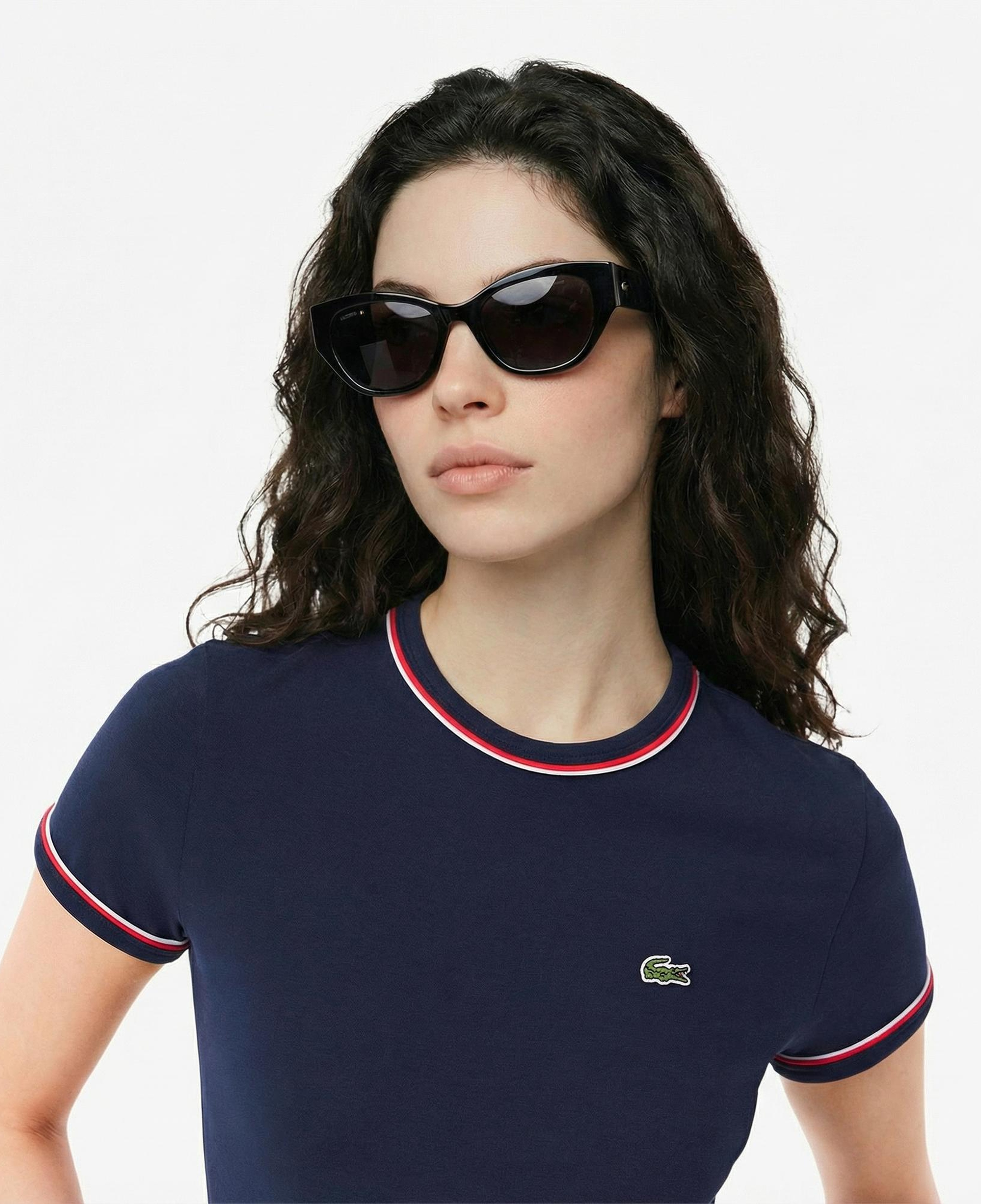 Lacoste Kadın Slim Fit Bisiklet Yaka Lacivert T-Shirt