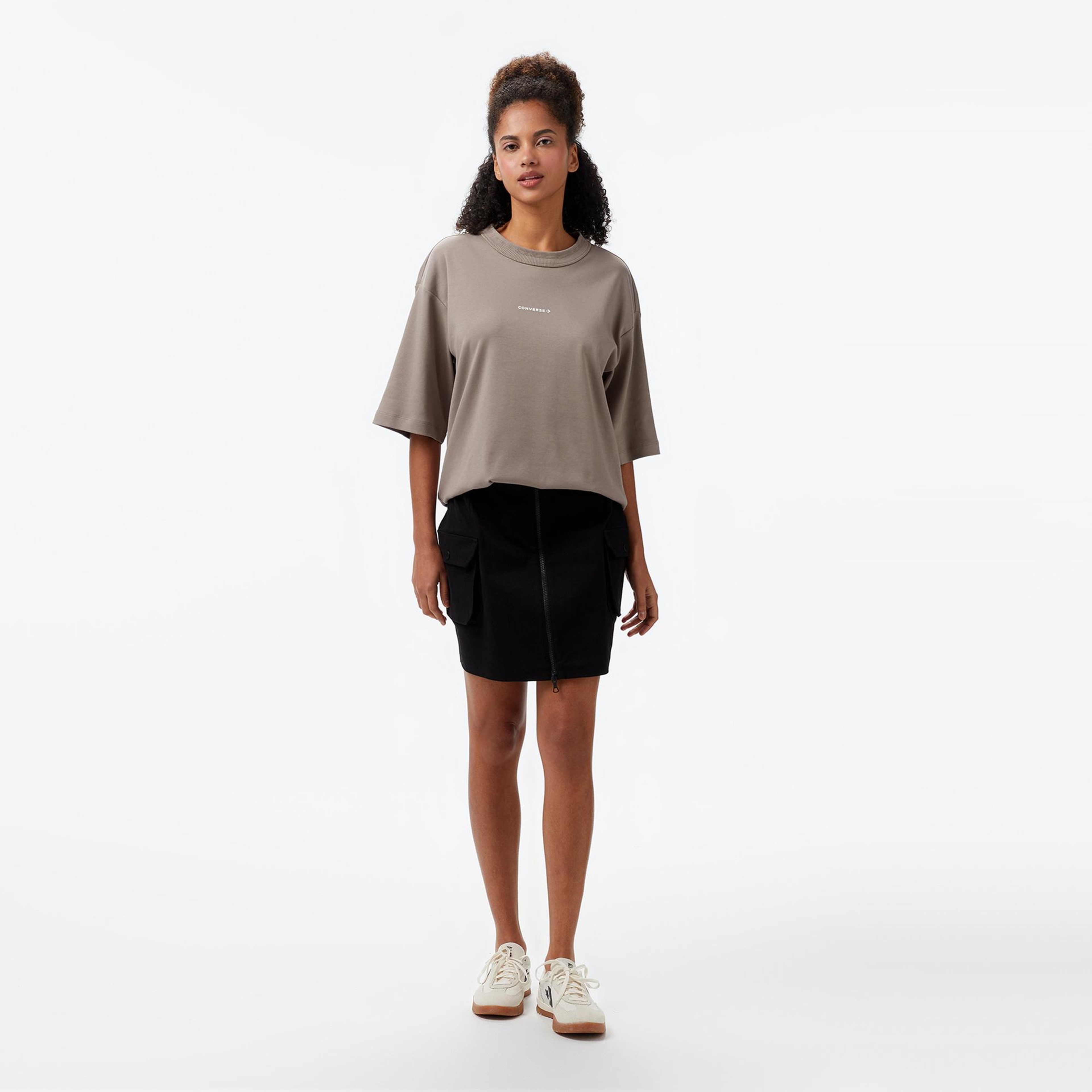 Converse Star Chevron Oversize Fit Baskılı Erkek Bej T-Shirt