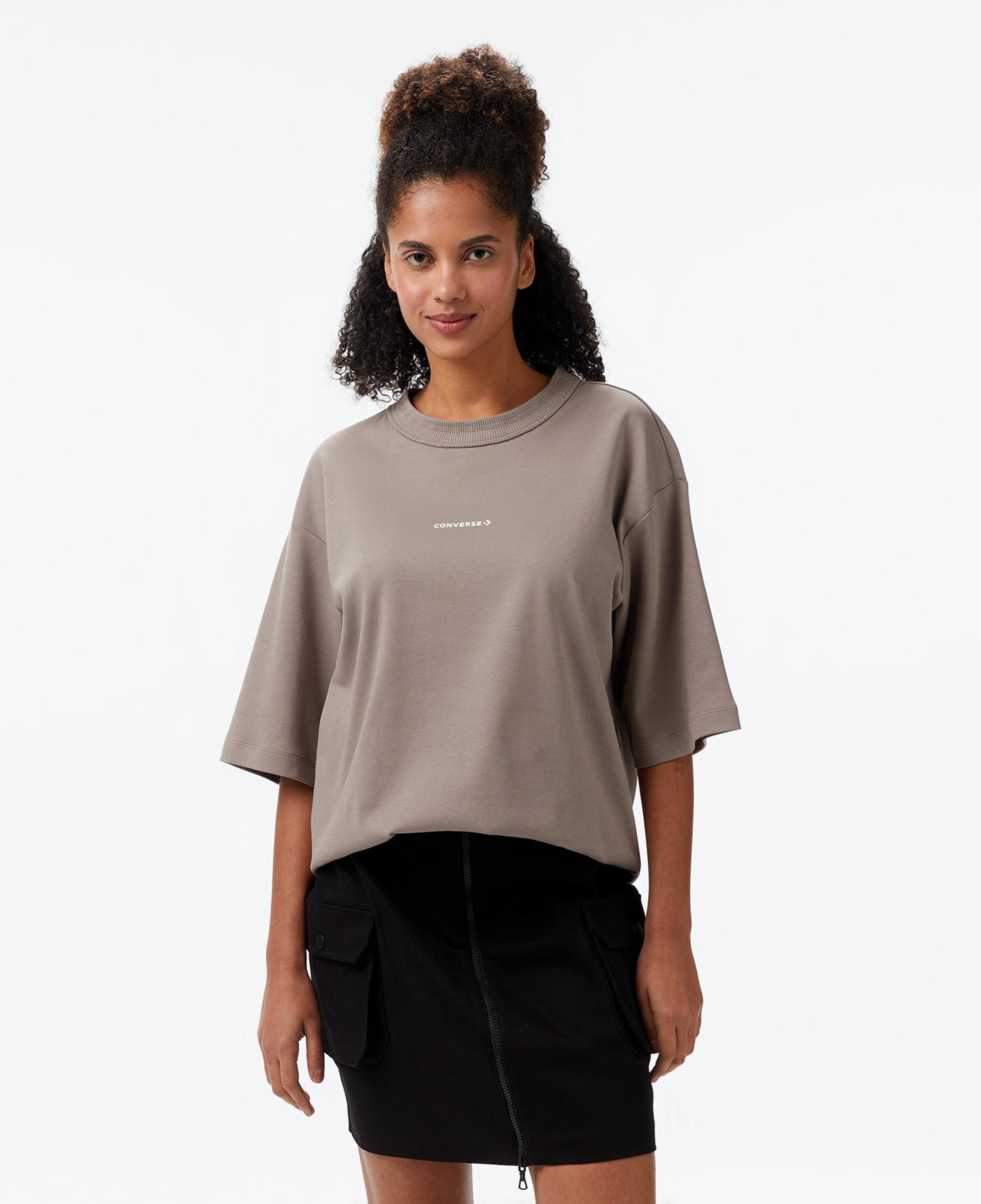 Converse Star Chevron Oversize Fit Baskılı Erkek Bej T-Shirt