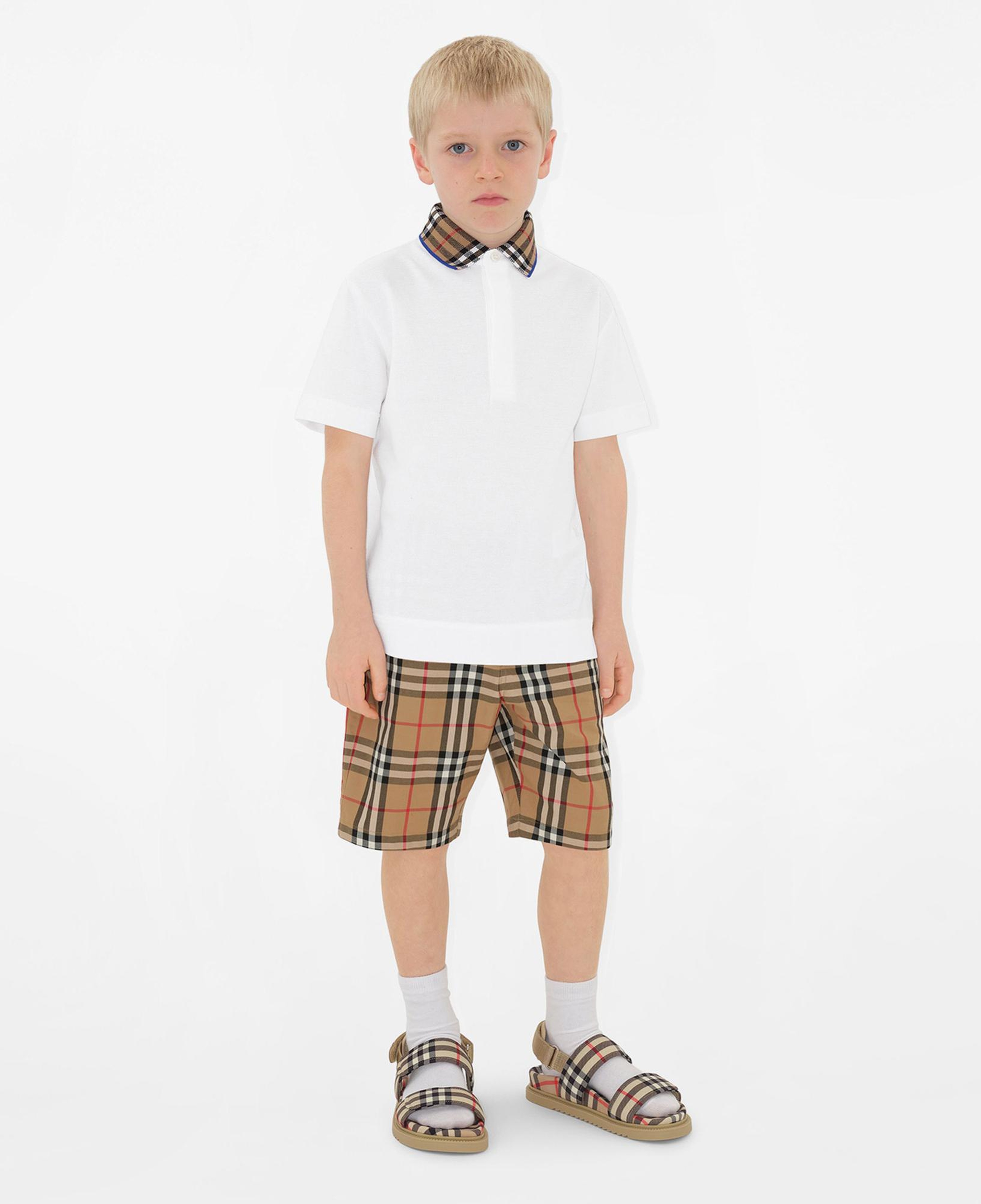 Burberry Check Yaka Detaylı Pamuklu Çocuk Beyaz Polo