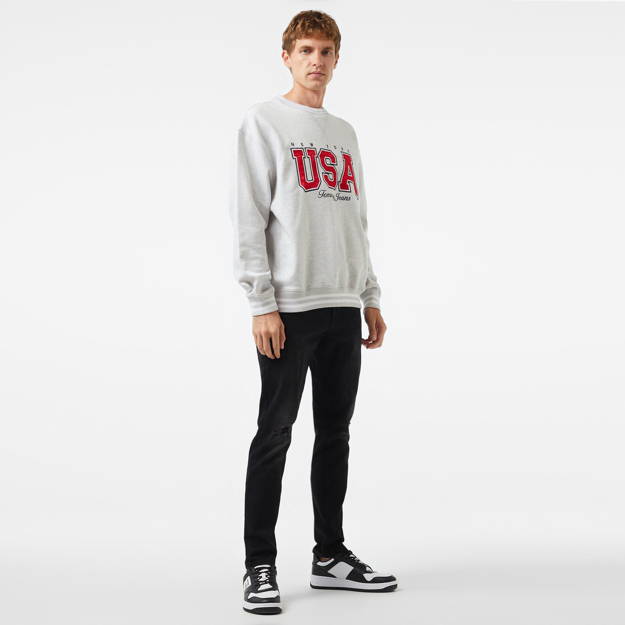 Tommy Jeans Archive Games Team Usa Crew Erkek Gri Sweatshirt