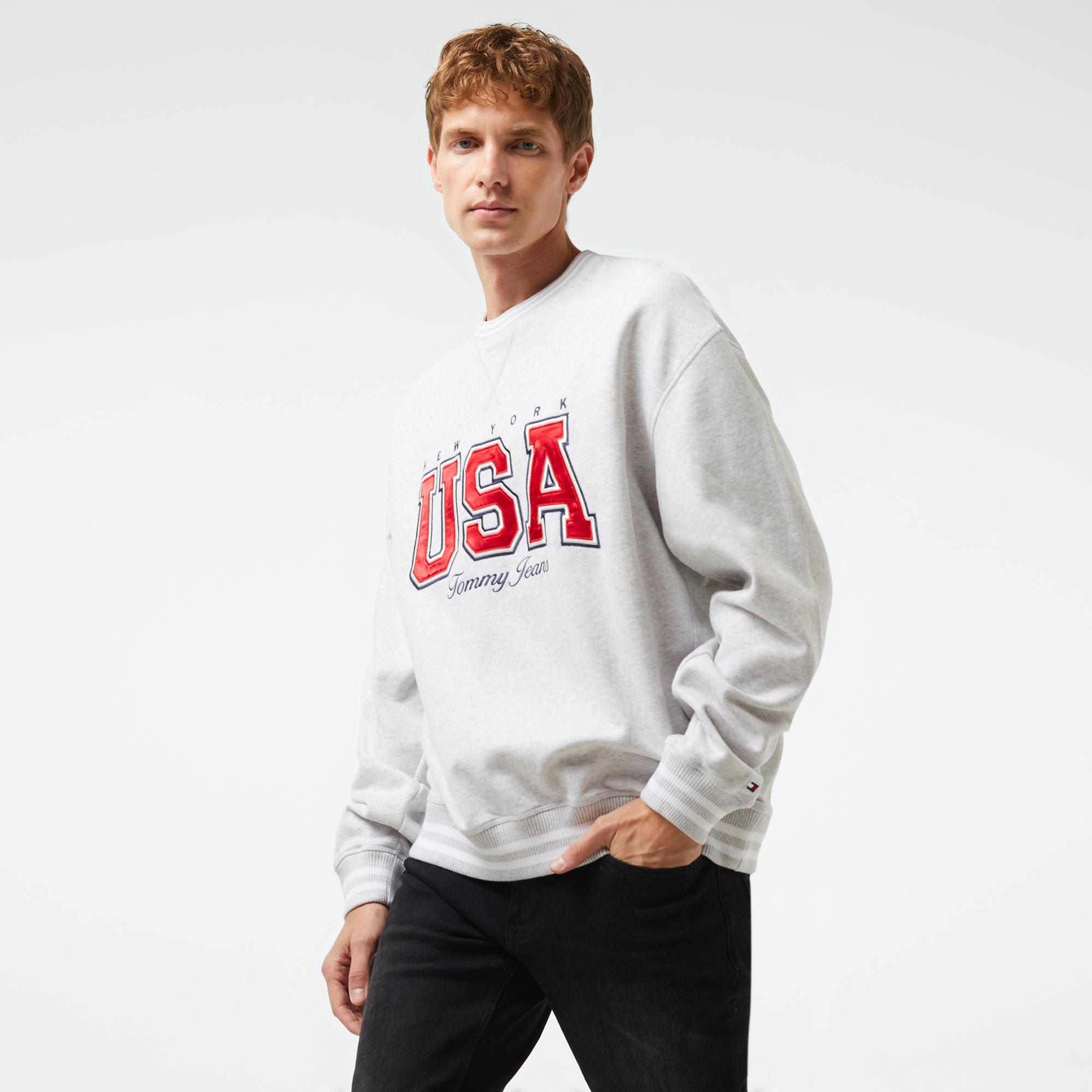 Tommy Jeans Archive Games Team Usa Crew Erkek Gri Sweatshirt