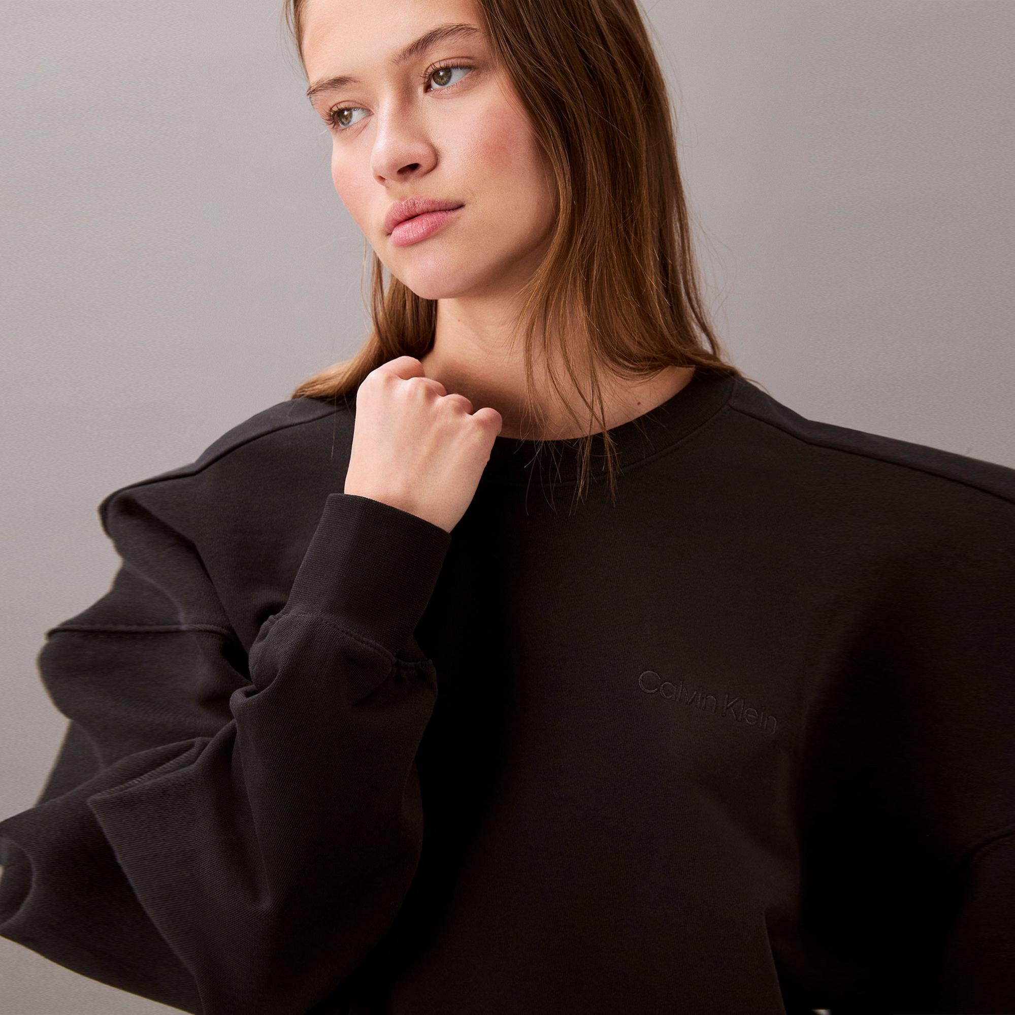 Calvin Klein Logo French Terry Kadın Siyah Sweatshirt