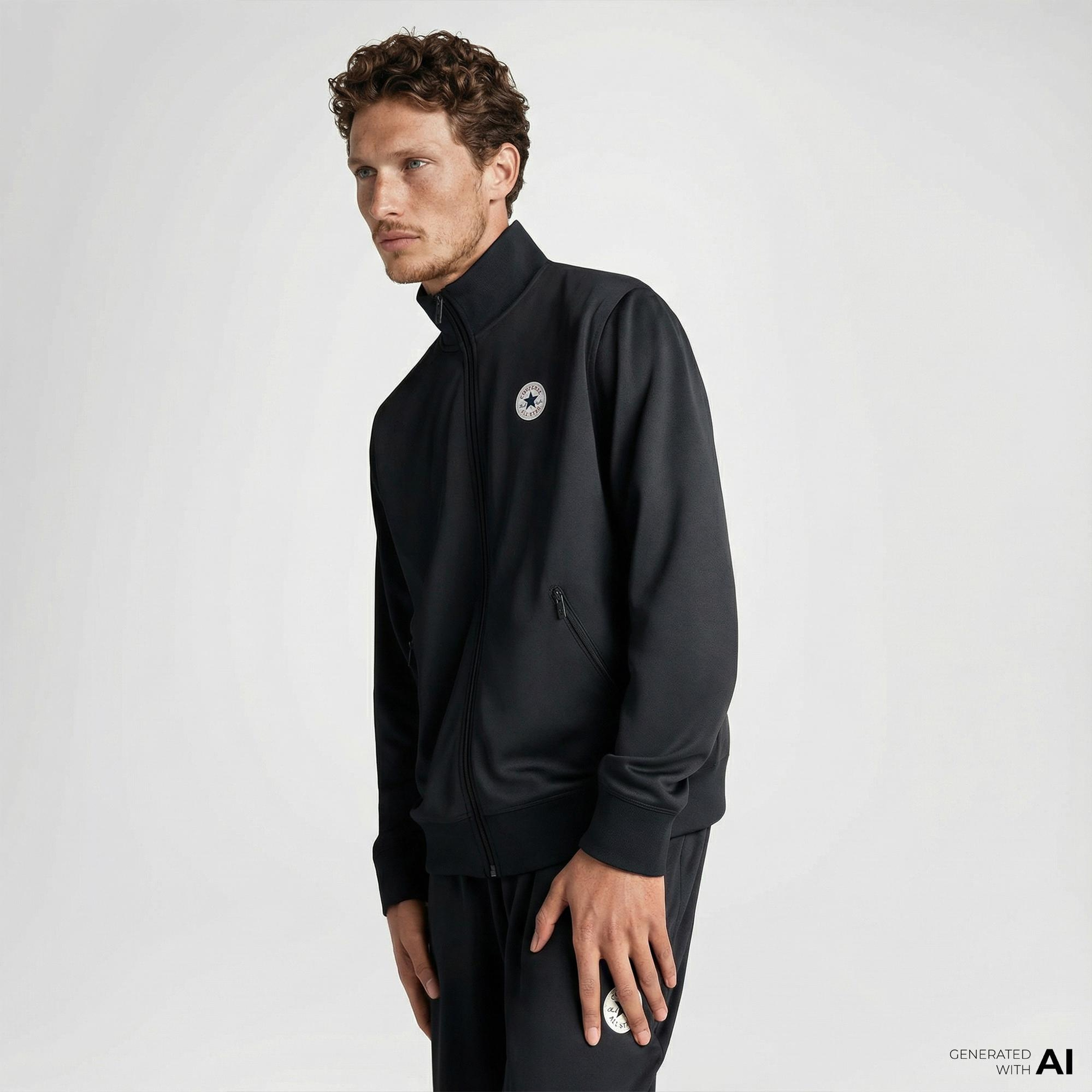 Converse Erkek Grafik Baskılı Siyah Eşofman Üstü