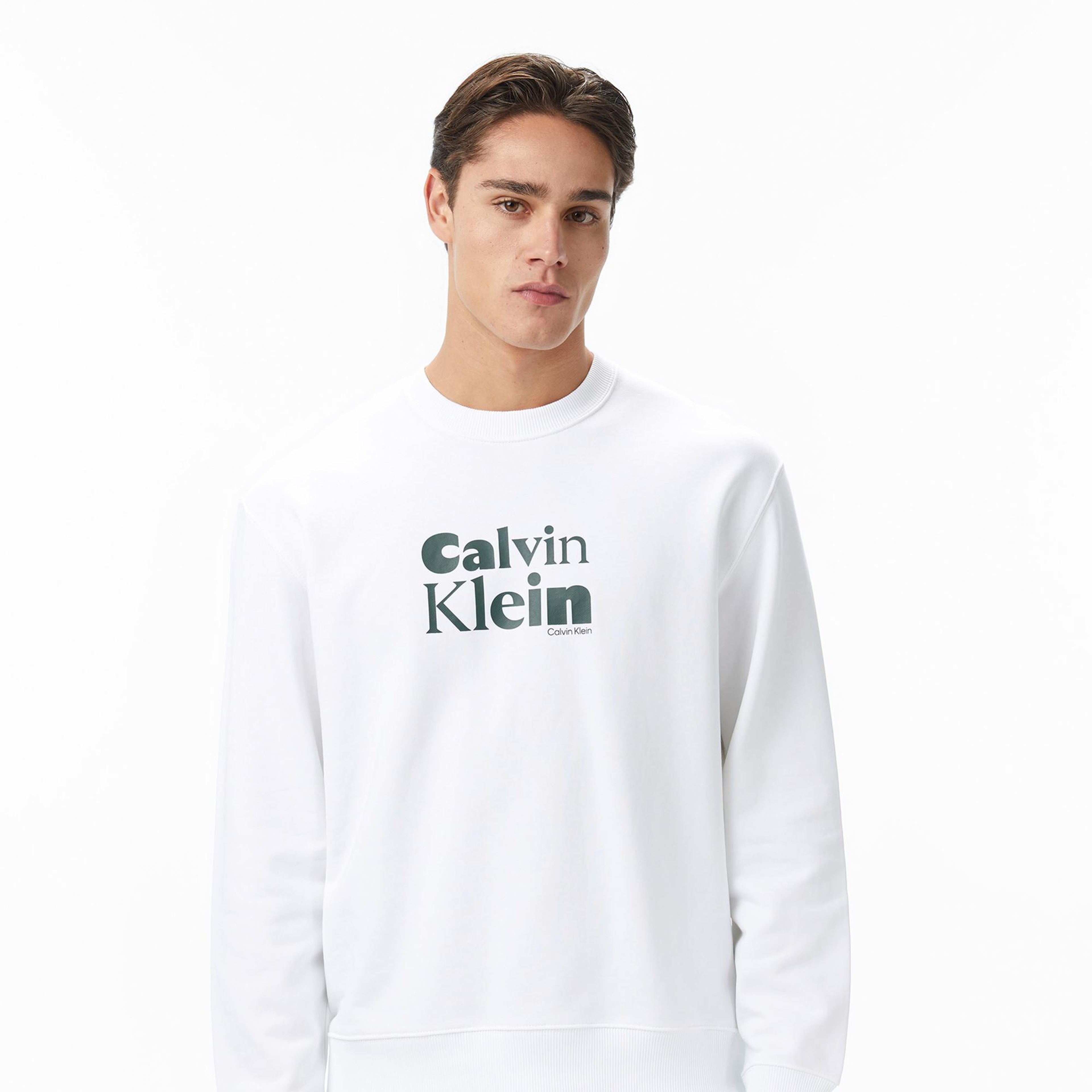 Calvin Klein Terry Bold Graph Erkek Beyaz Sweatshirt