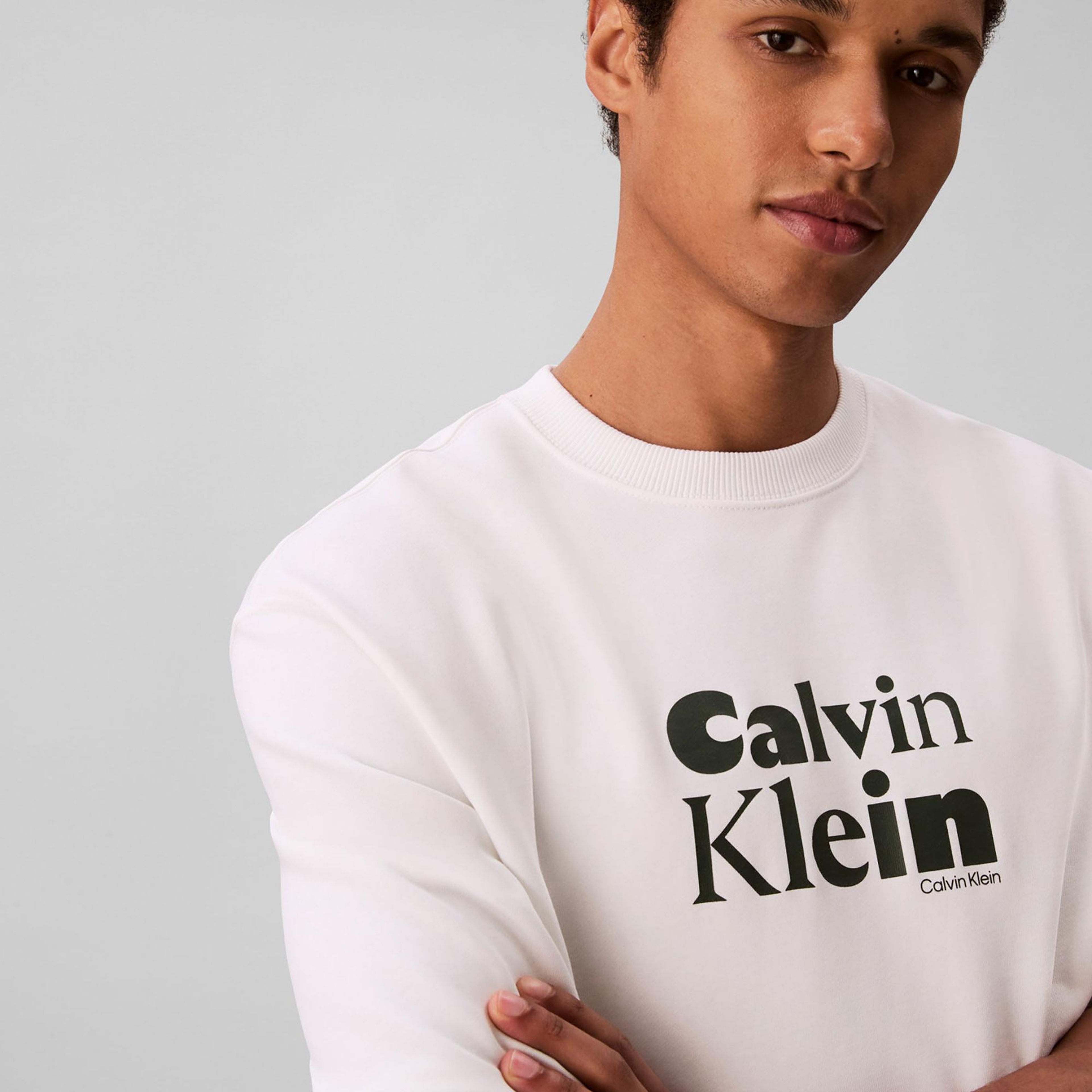 Calvin Klein Terry Bold Graph Erkek Beyaz Sweatshirt