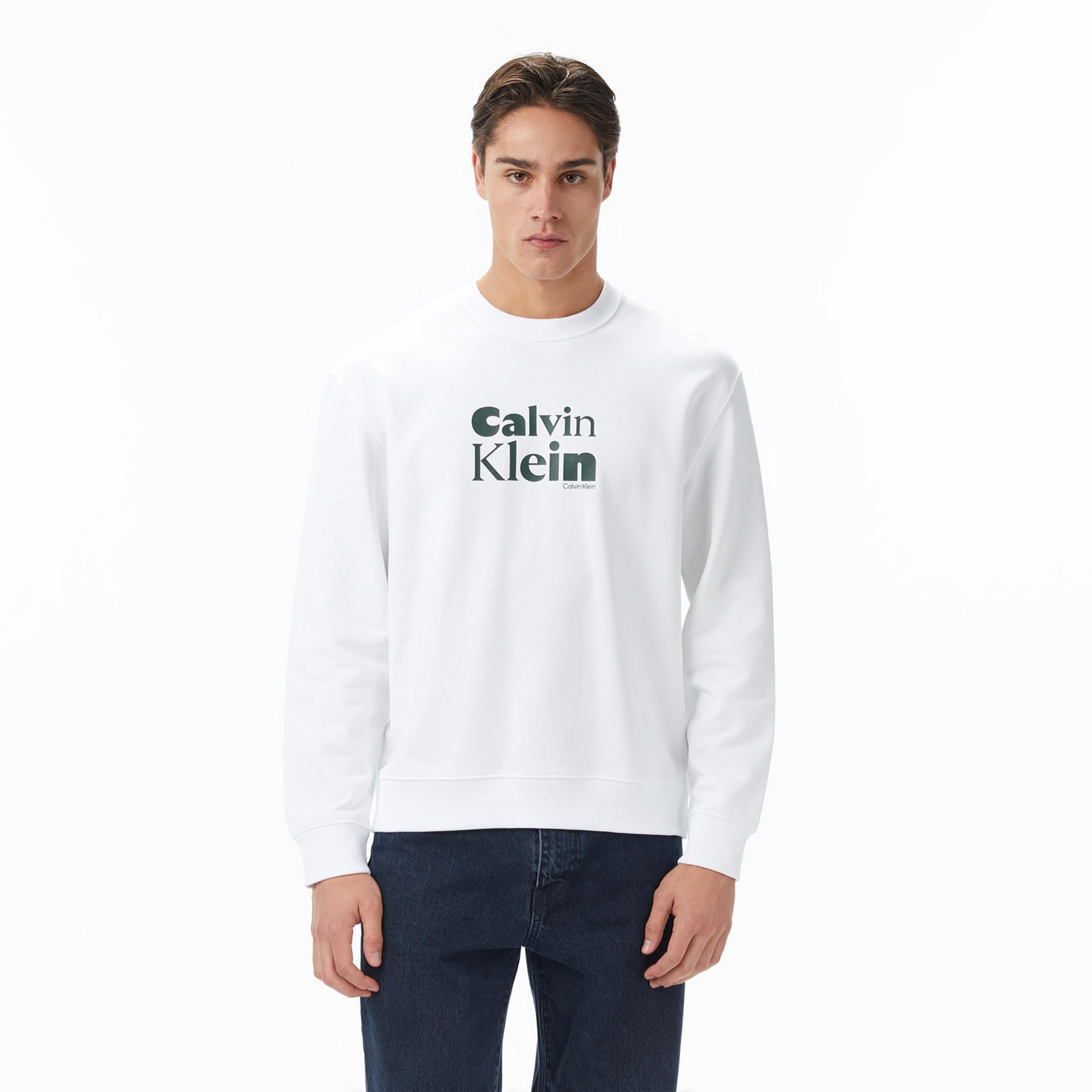 Calvin Klein Terry Bold Graph Erkek Beyaz Sweatshirt
