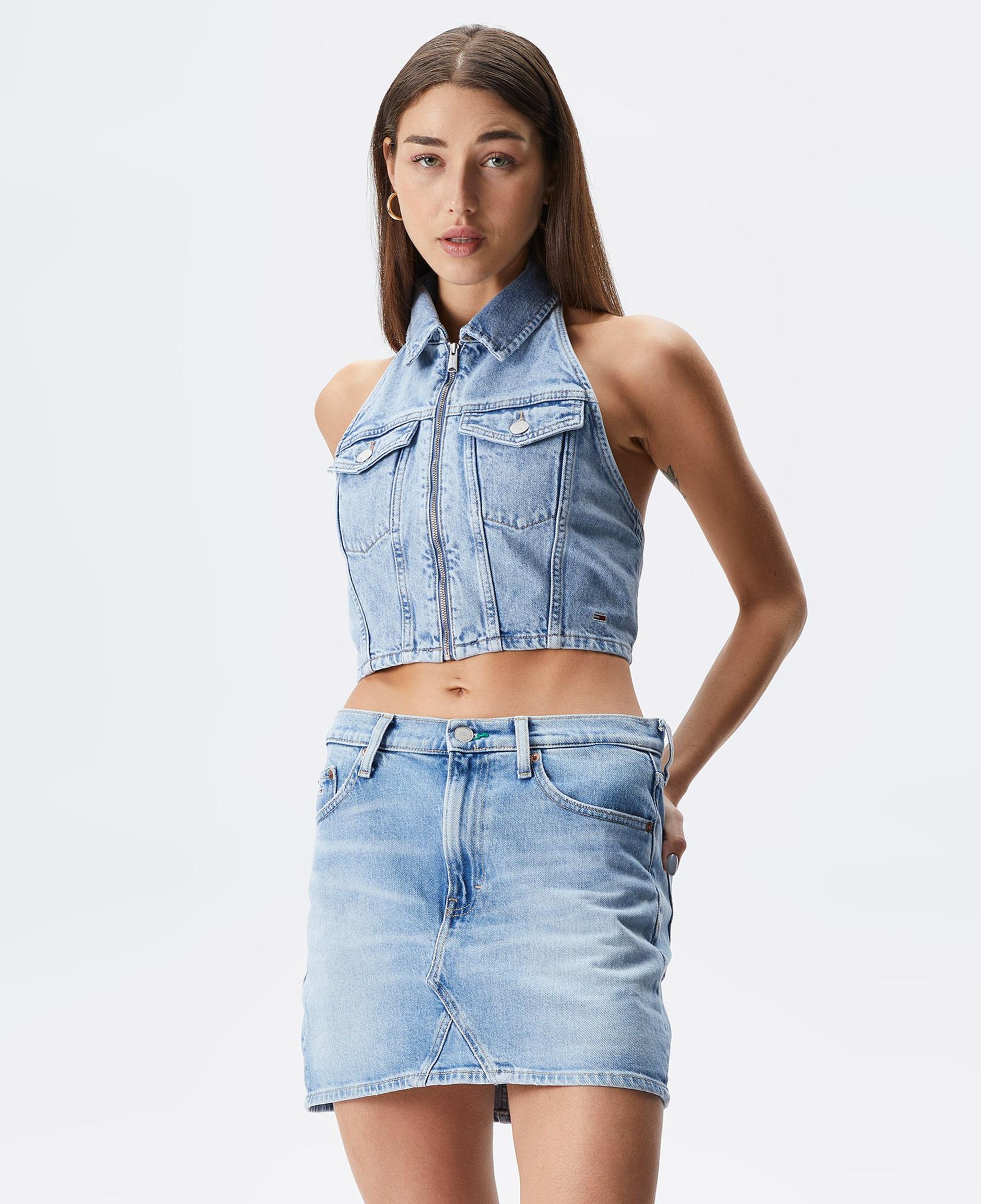 Tommy Jeans Halterneck Zip Top Kadın Mavi Crop
