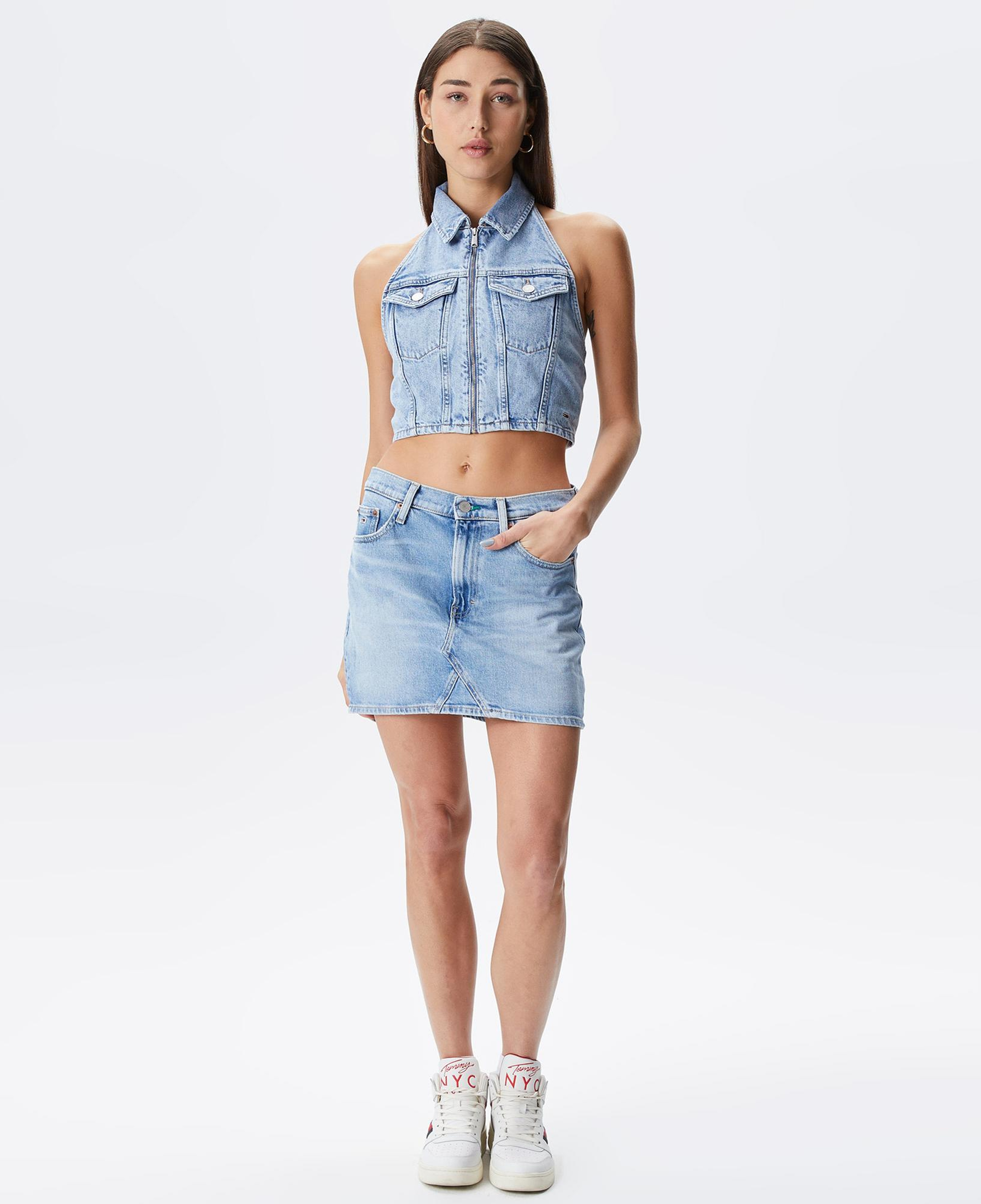 Tommy Jeans Halterneck Zip Top Kadın Mavi Crop