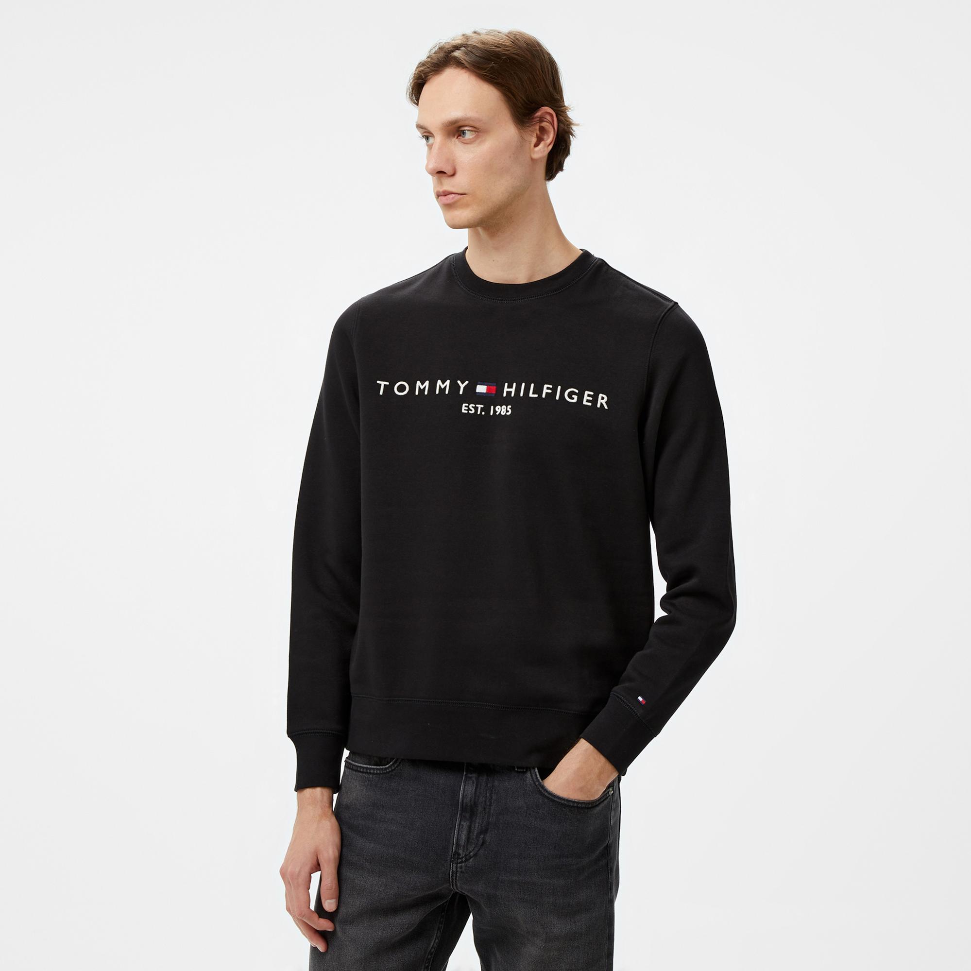 Tommy Hilfiger Tommy Logo Erkek Siyah Sweatshirt