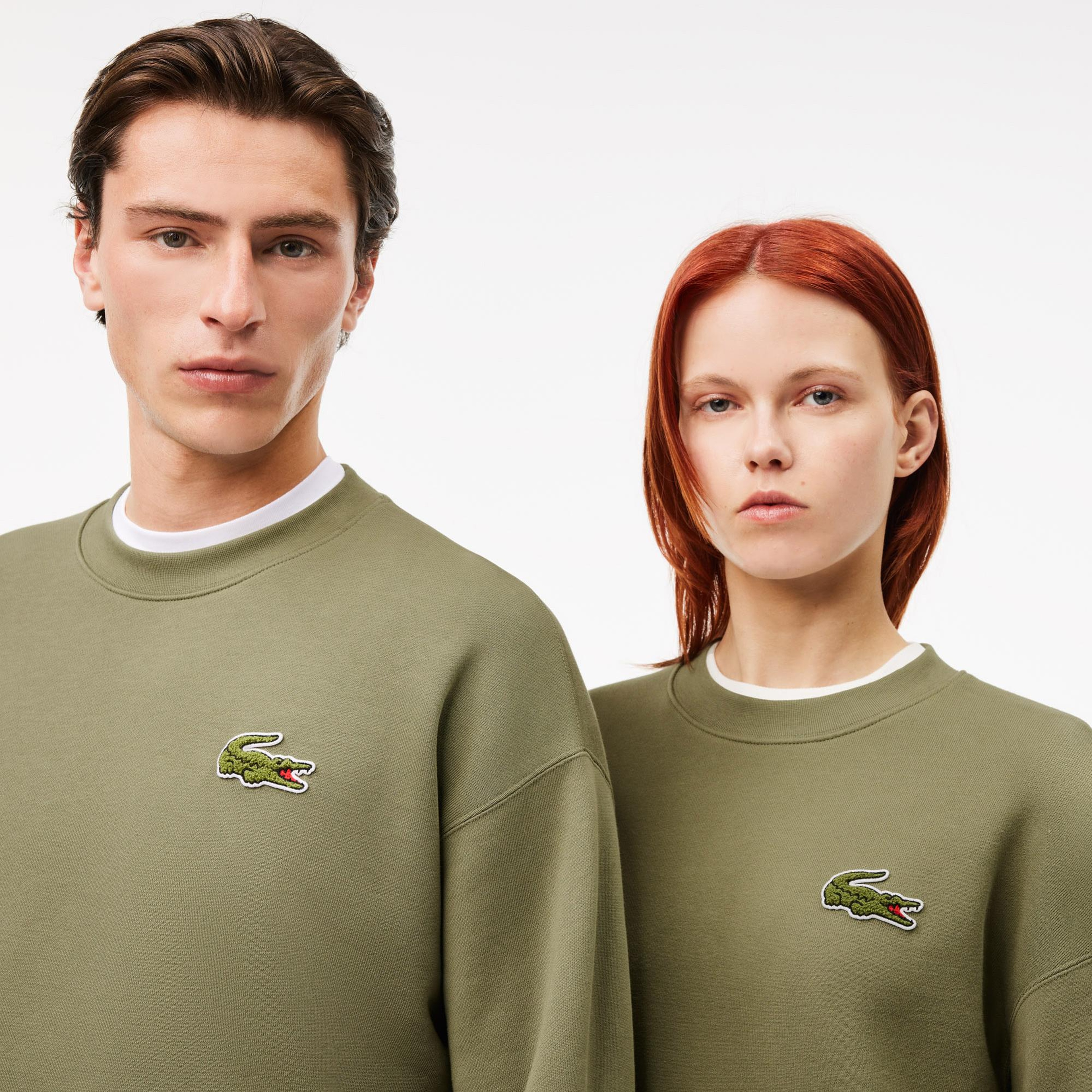 Lacoste Unisex Loose Fit Bisiklet Yaka Haki Sweatshirt